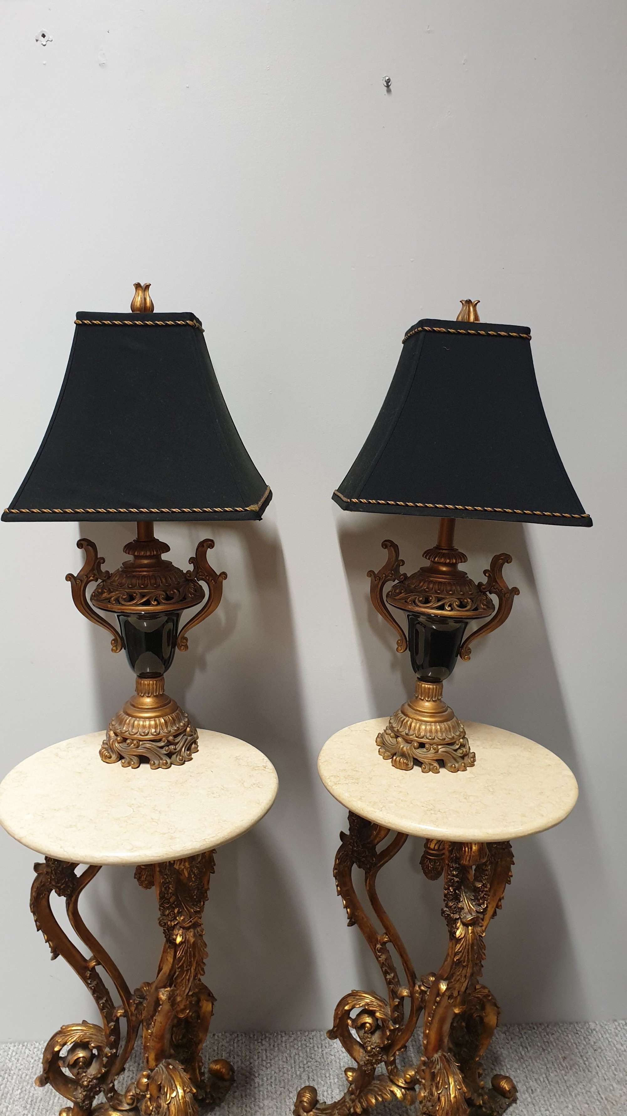 Pair Gilt And Black Table Lamps
