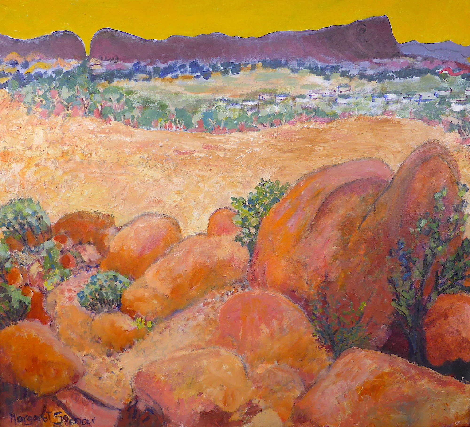 Signed abstract painting of Alice Springs, Australia