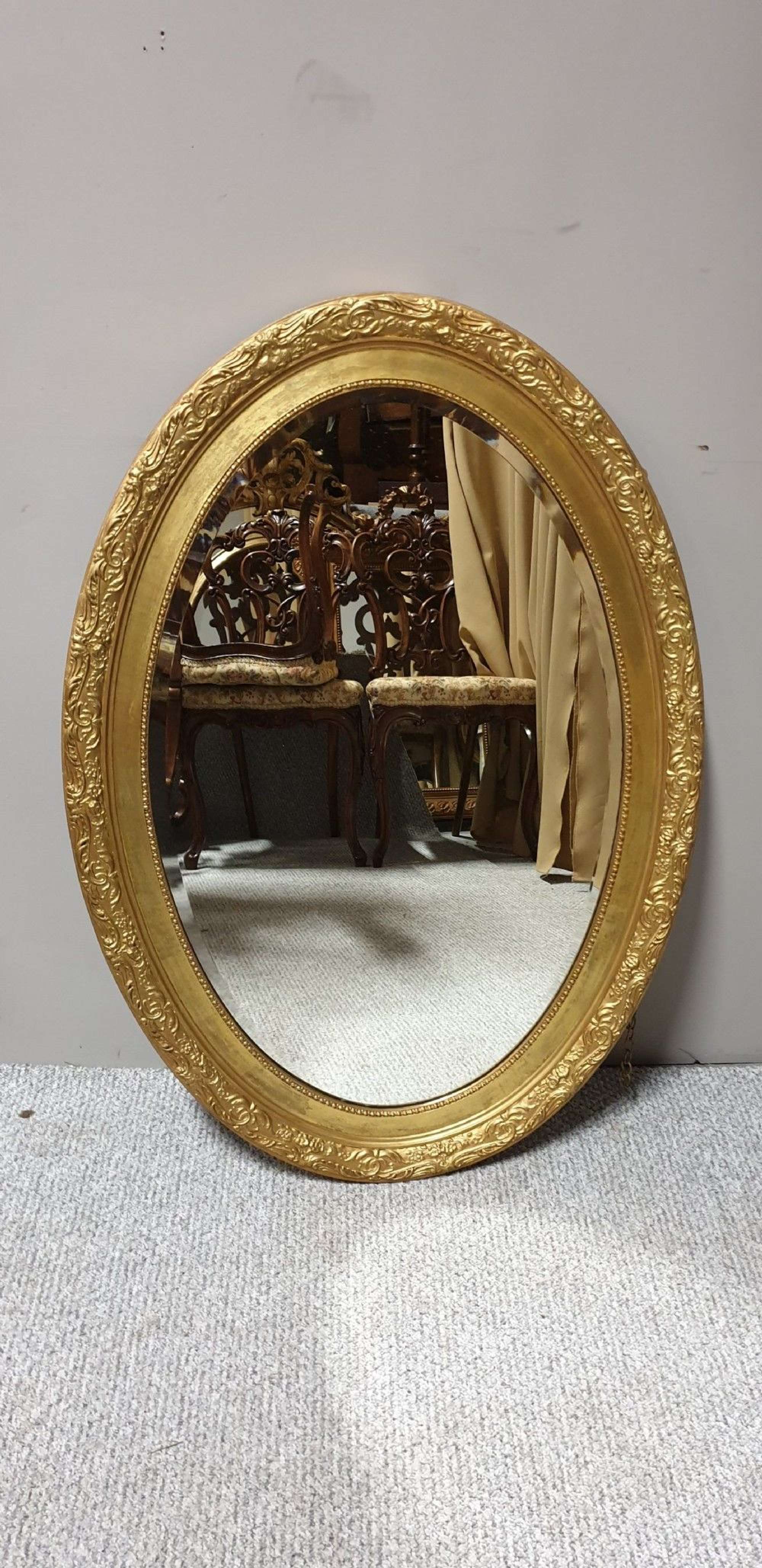 Large Victorian Oval Gilt Antique Mirror