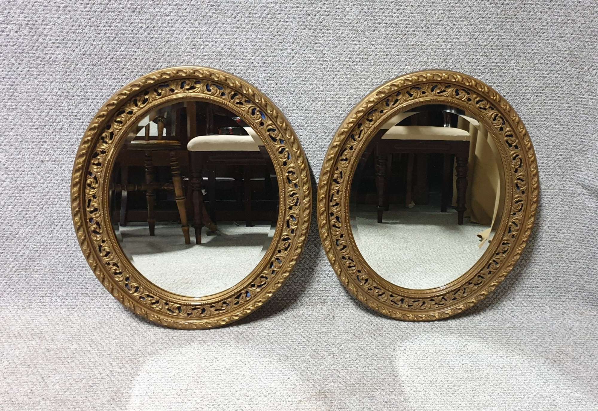 Excellent Pair Of Gilt Oval Mirrors