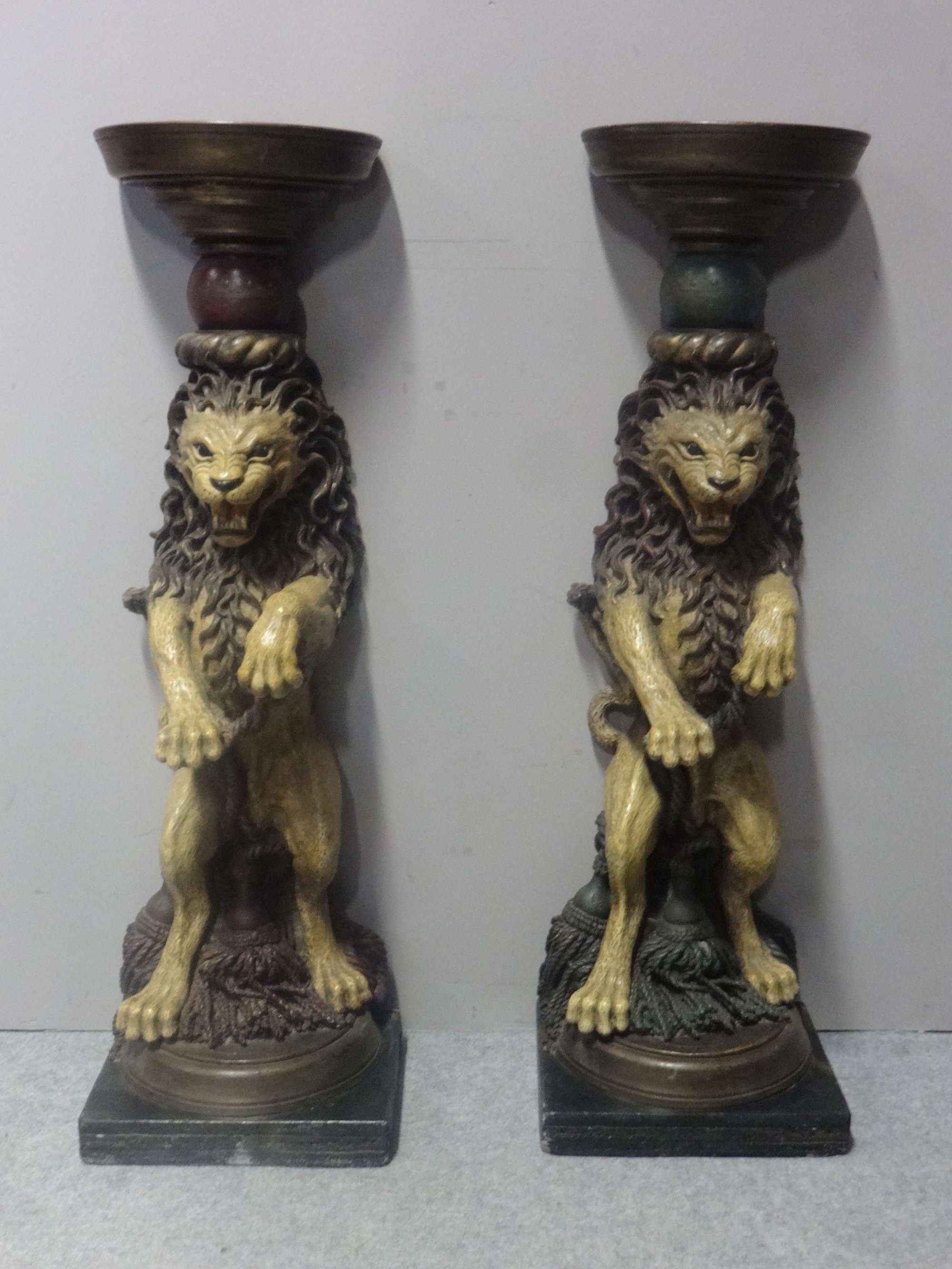 Good Pair  Painted Plaster Lions