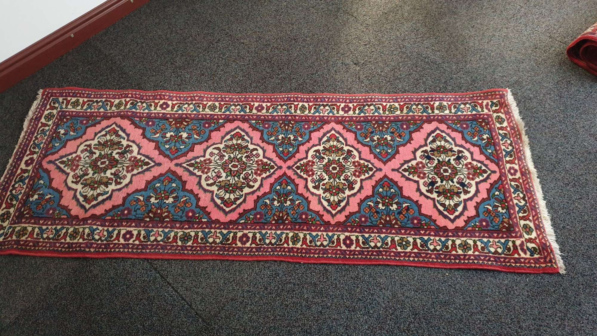 Good Pink And Blue Ground Iranian Carpet Runner