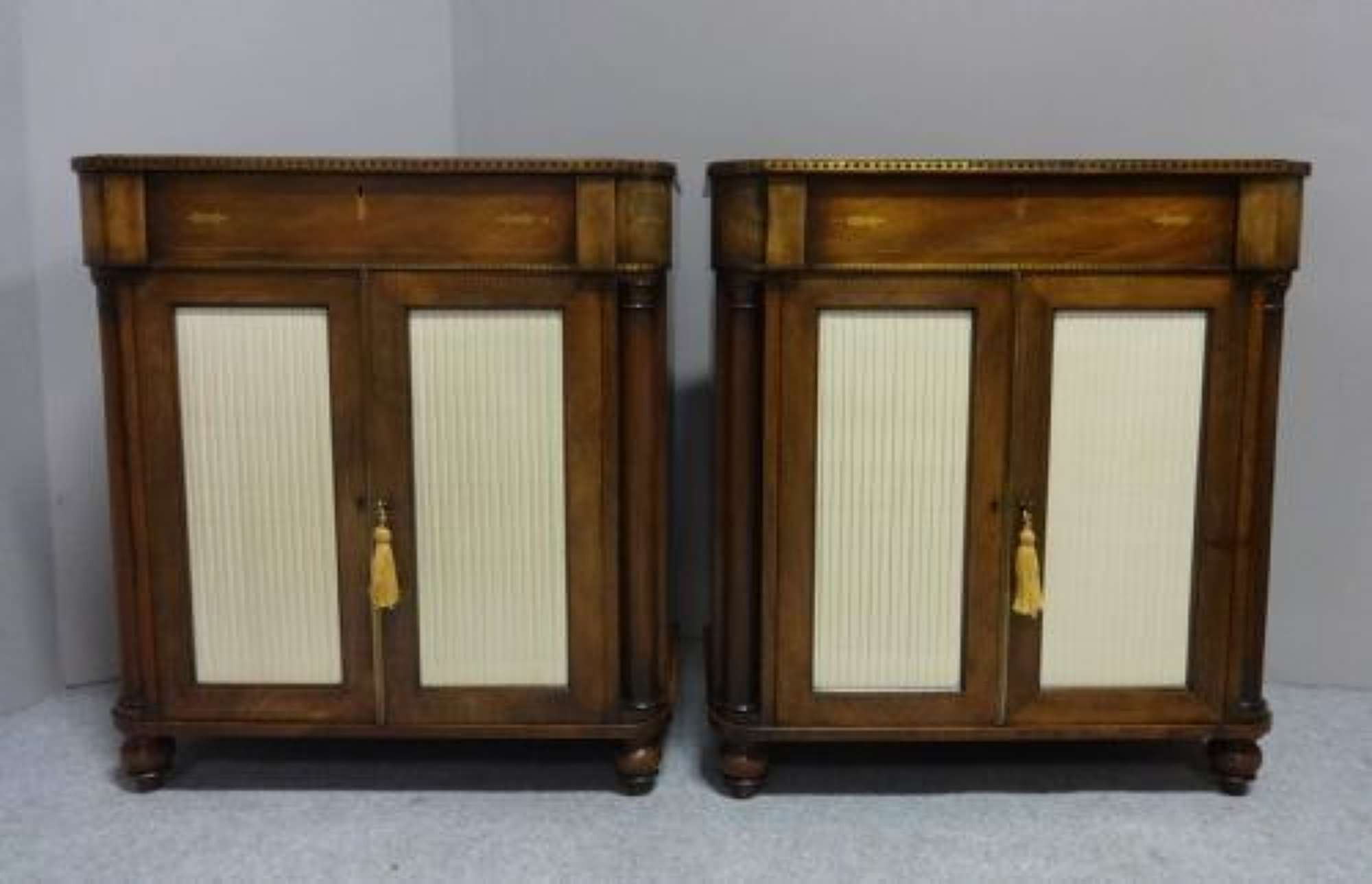 Top Quality Pair Of Inlaid Mahogany Dwarf Side Cabinets