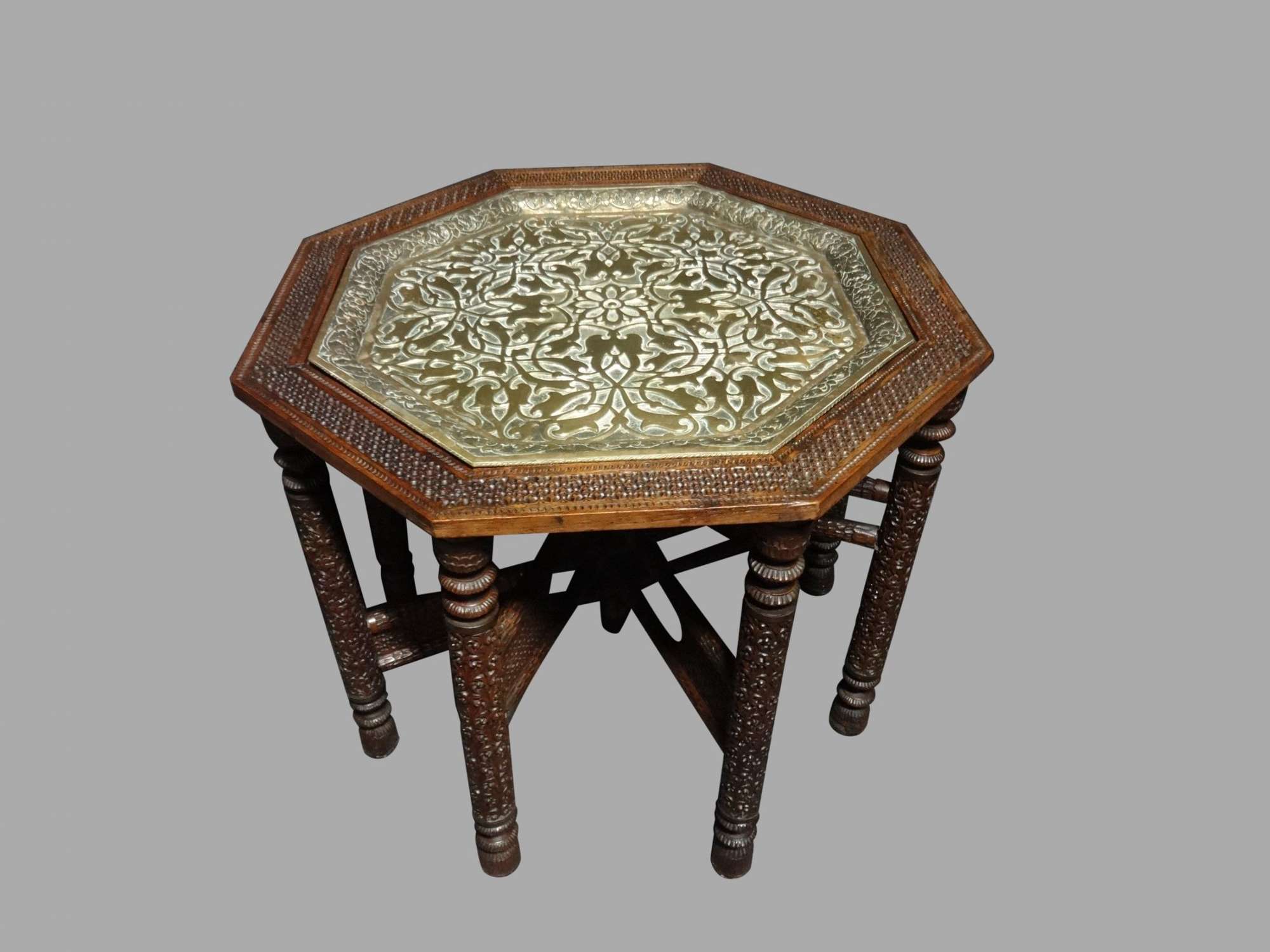Good Carved Islamic Table With Brass Centr