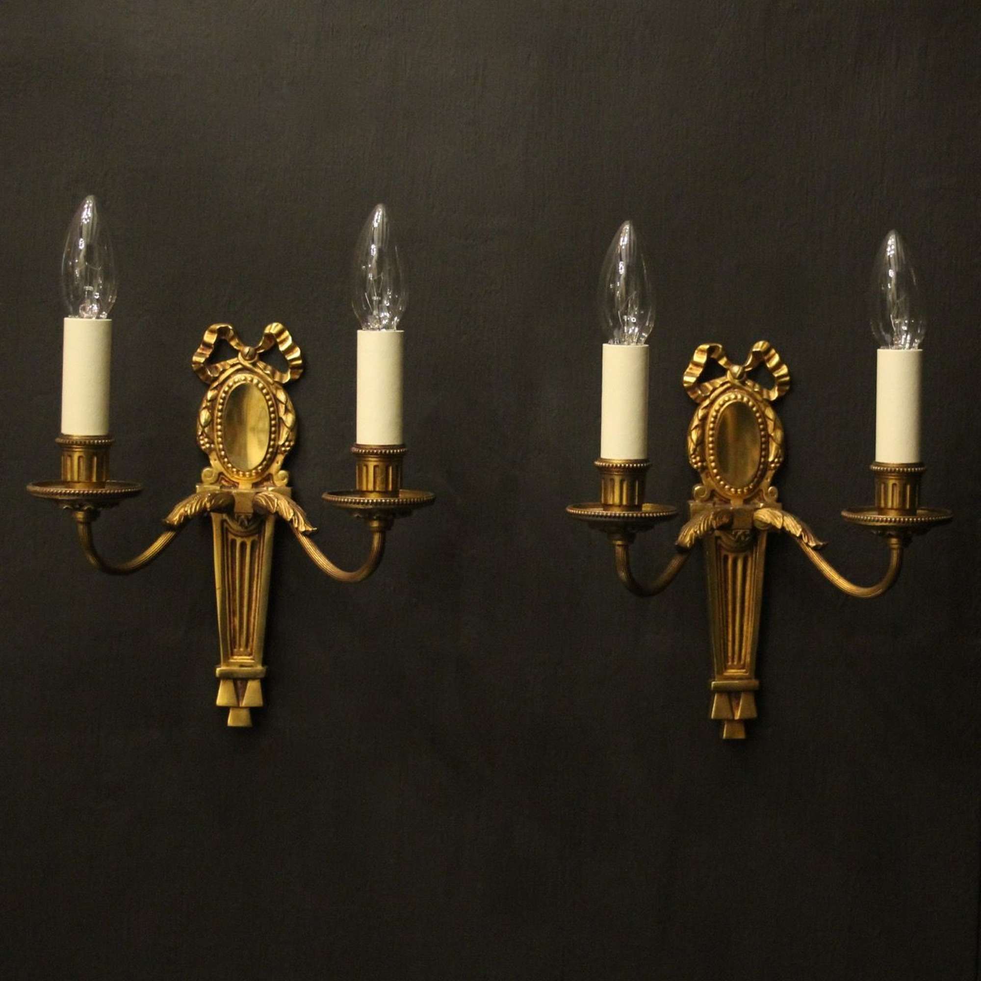 French Pair Of Gilded Bronze Twin Arm Wall Lights