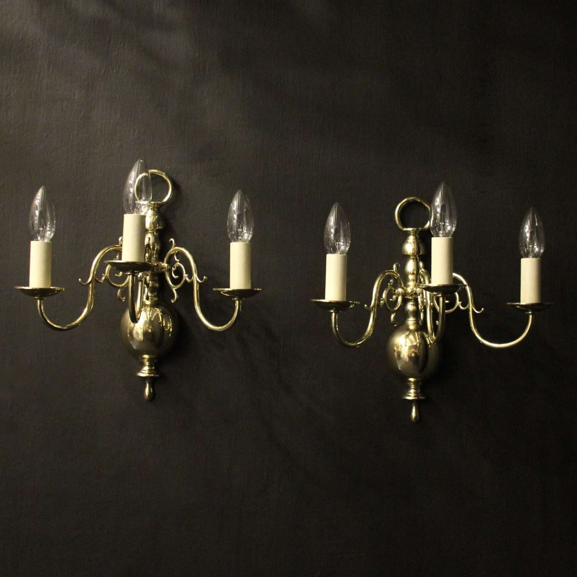 English Pair Of Twin Arm Antique Wall Lights