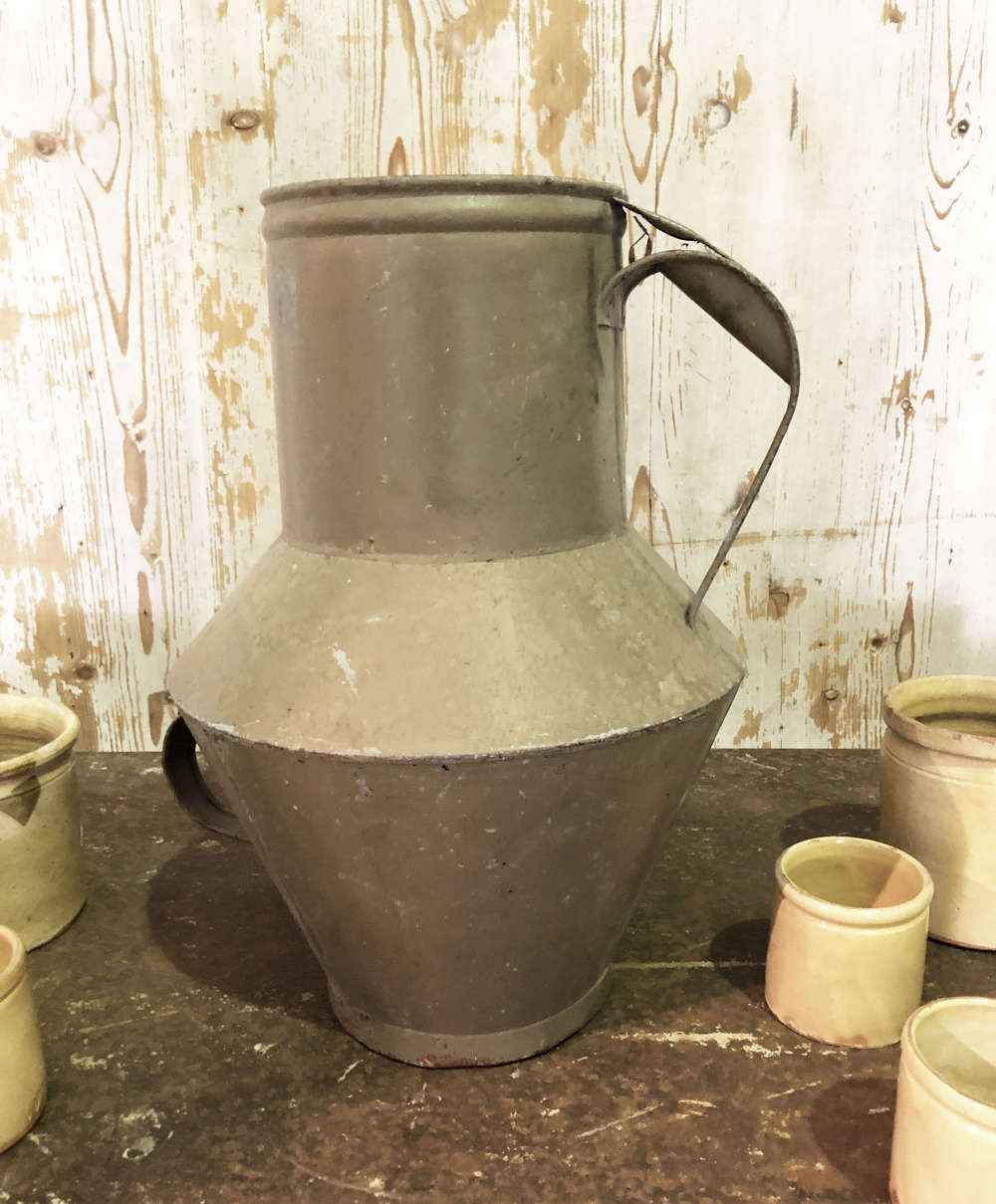 French Zinc Pitcher with original beige paint