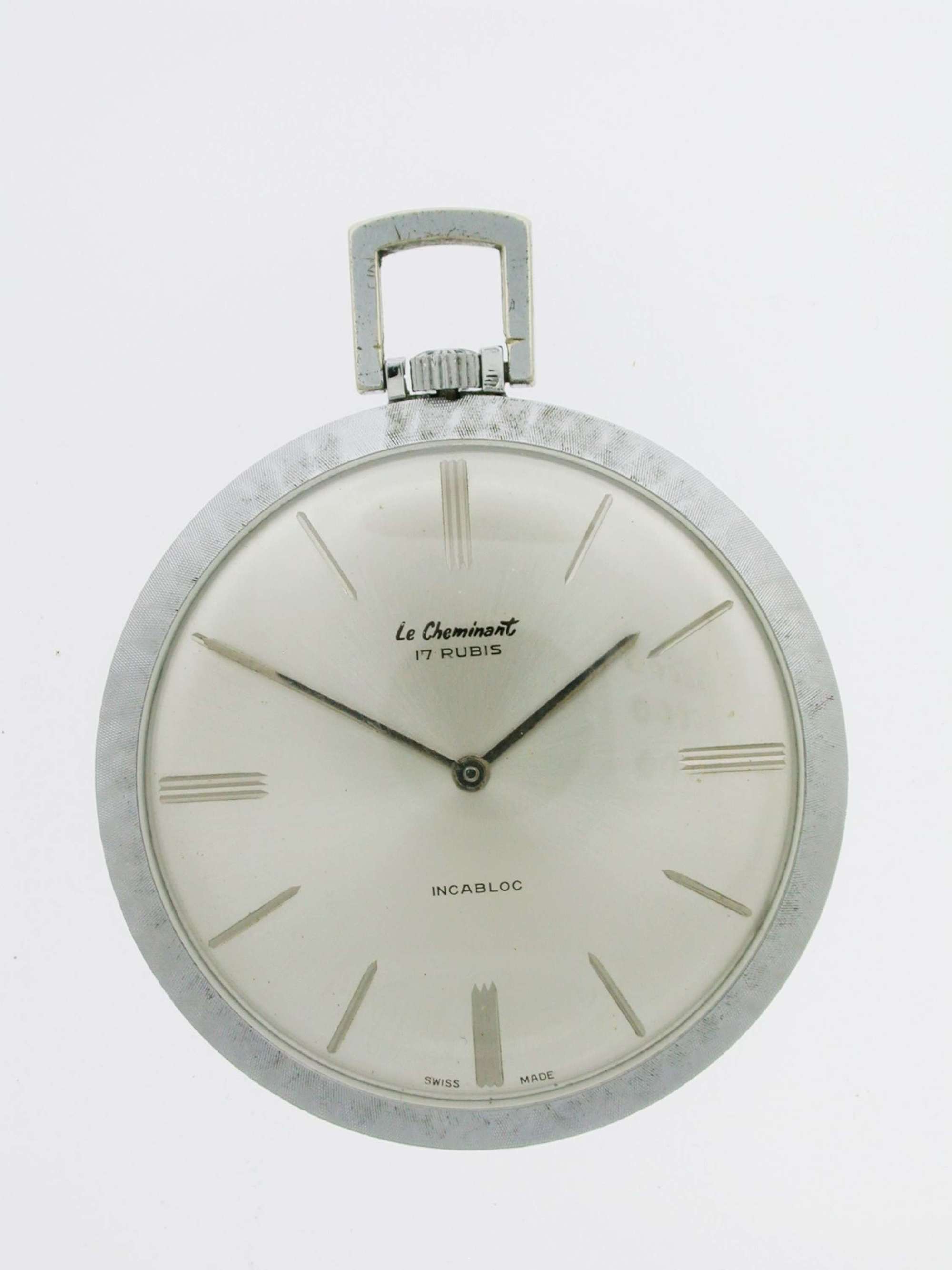 Steel Art Deco Le Cheminant Open Face Pocket Watch Swiss 1960