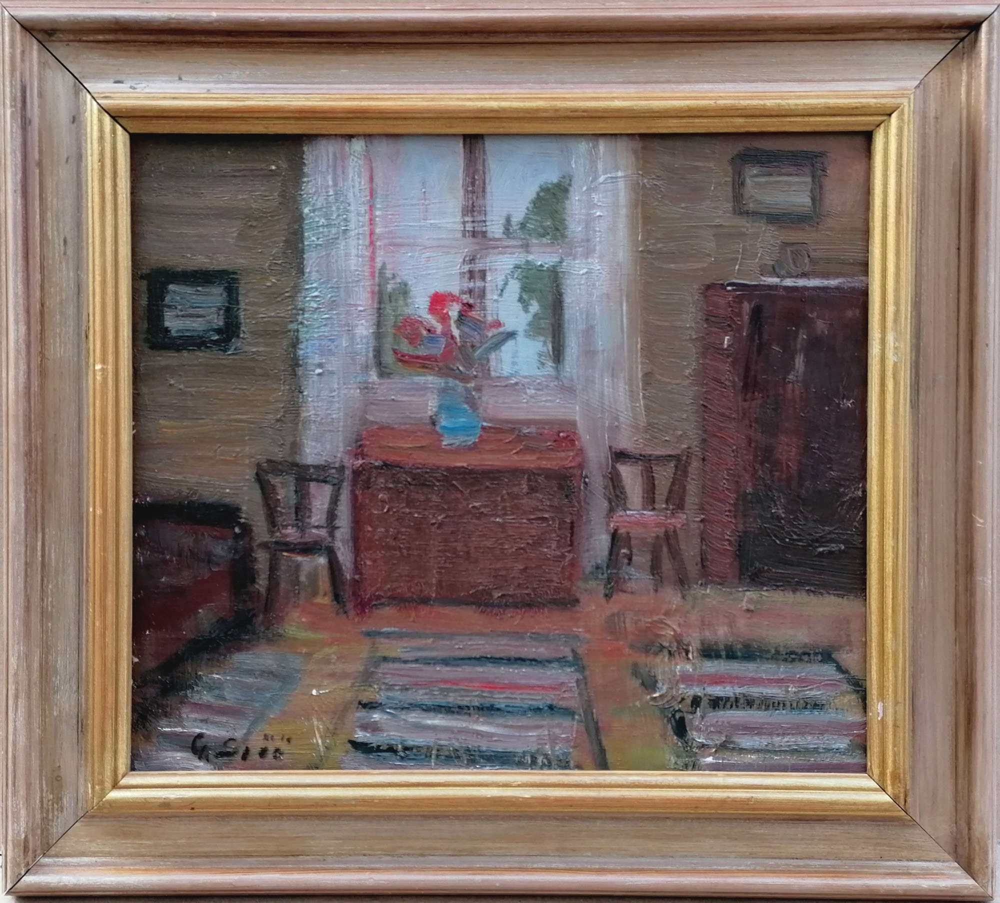 20th Century Swedish School Oil Painting 'interior With Two Chairs'