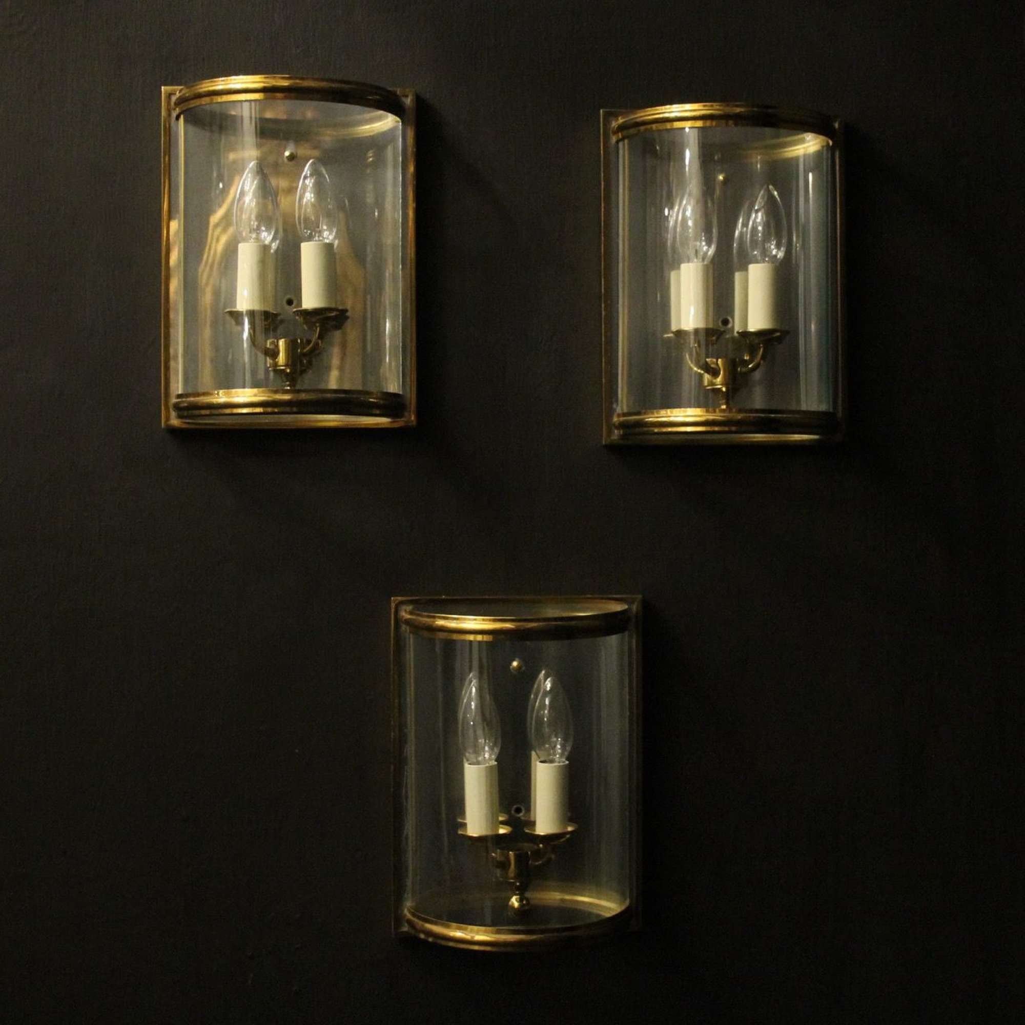 French Set Of 3 Gilded Convex Half Lanterns