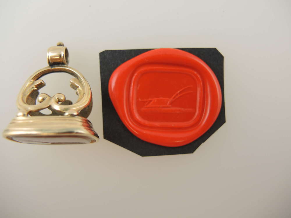 Beautiful 15K gold Georgian seal with plough intaglio c1830