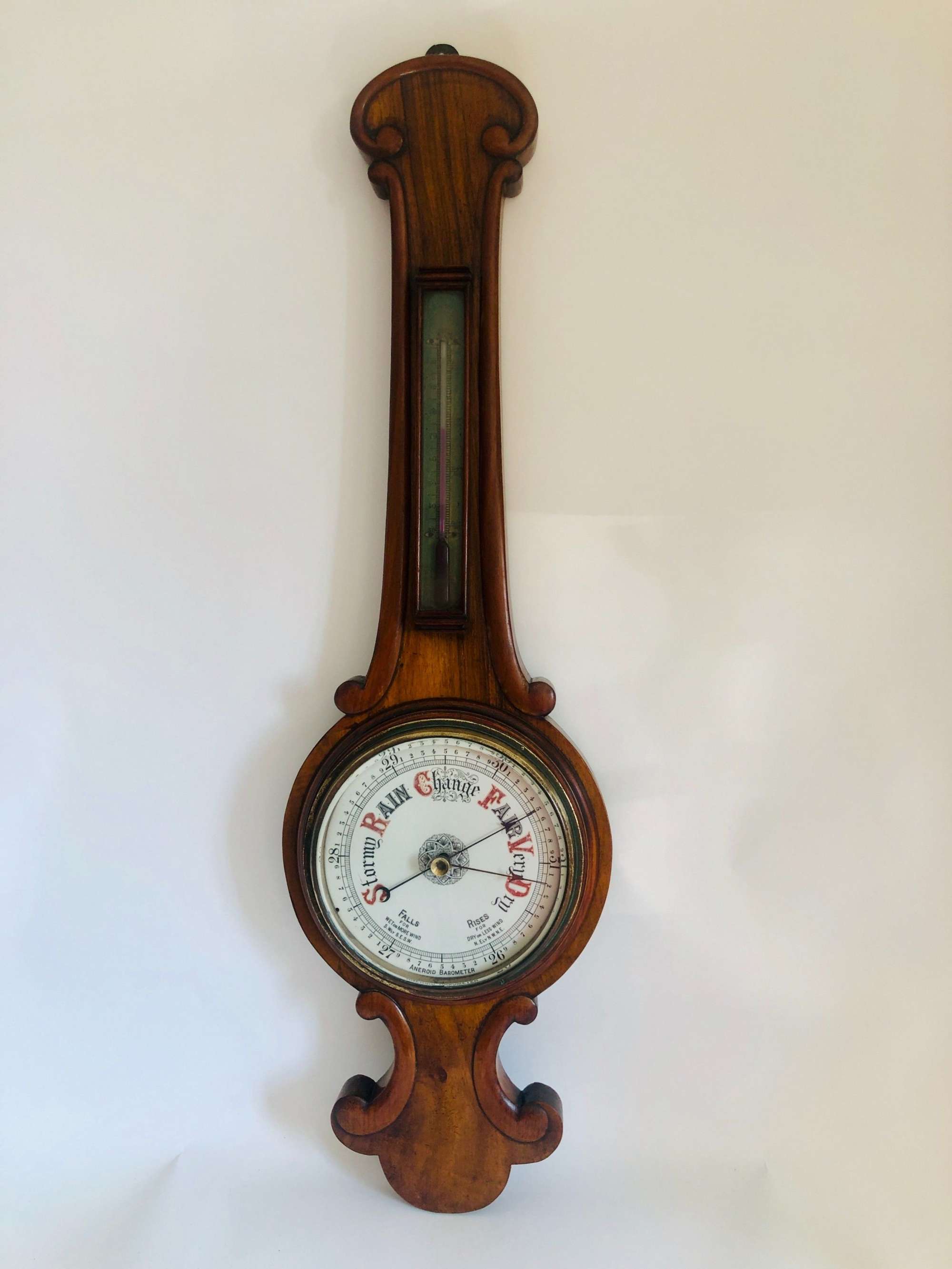 Antique Victorian Walnut Banjo Barometer