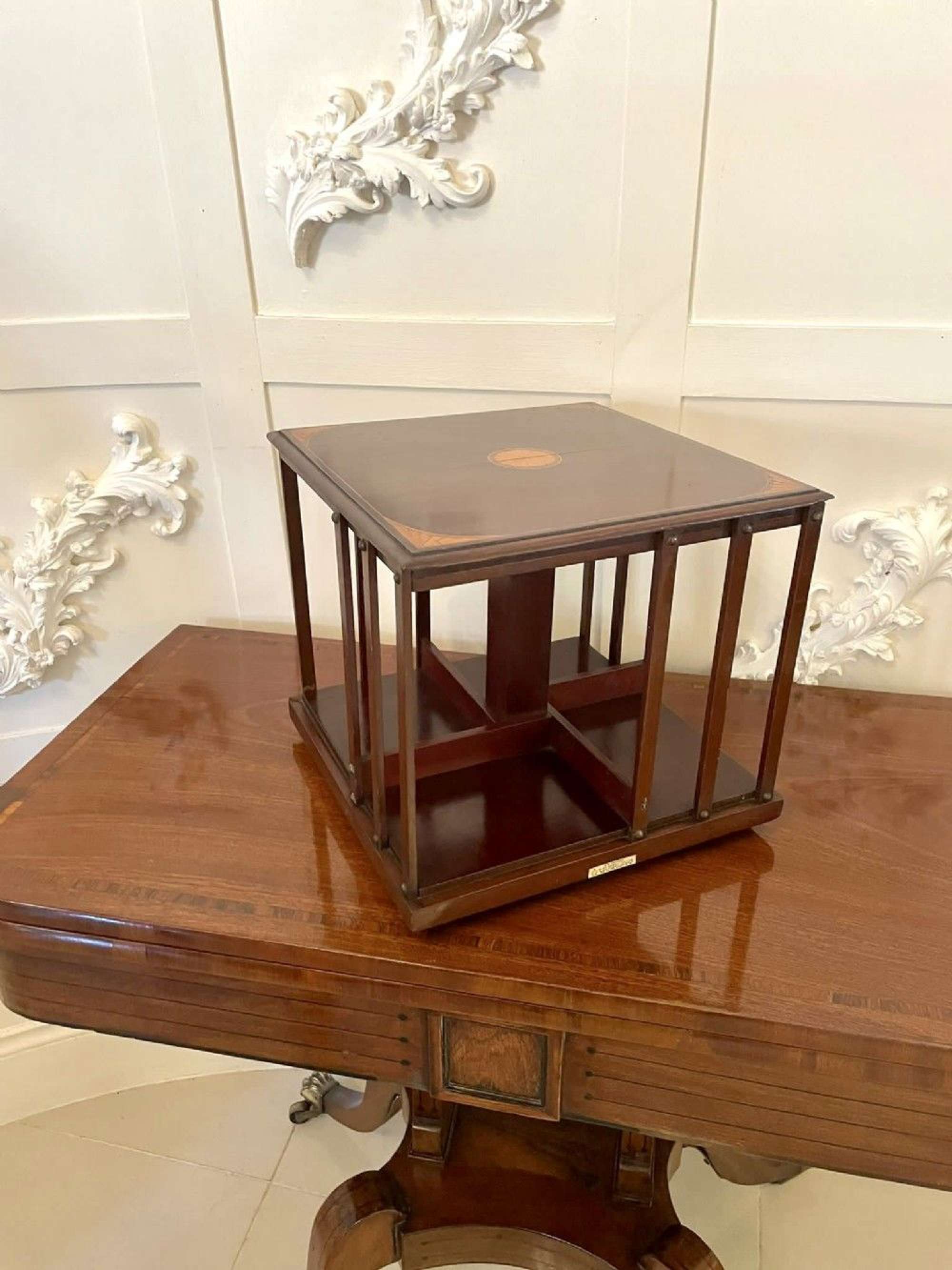 Quality Antique Edwardian Mahogany Inlaid Table Top Revolving Bookcase