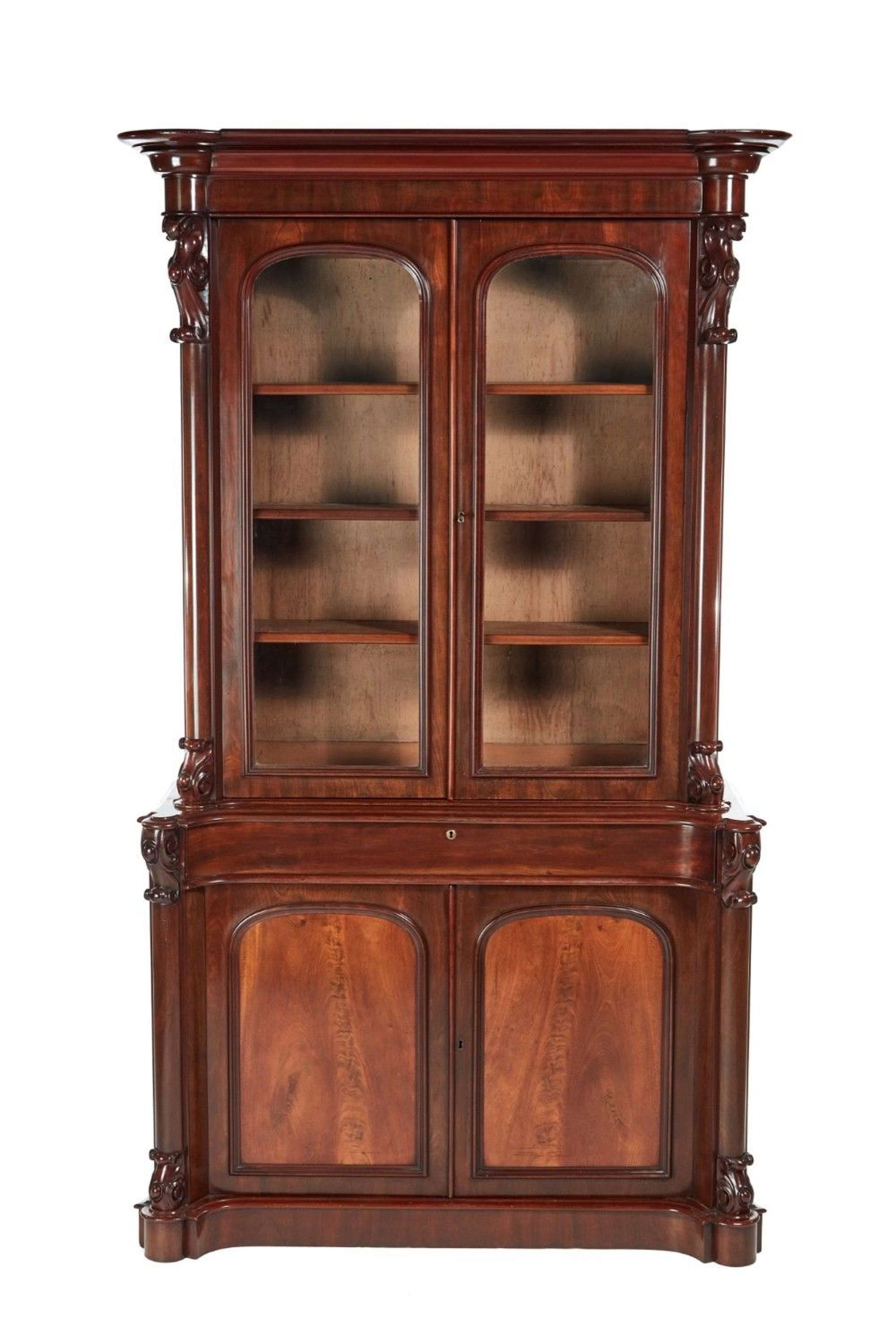Superior Quality Victorian Carved Mahogany Antique Bookcase