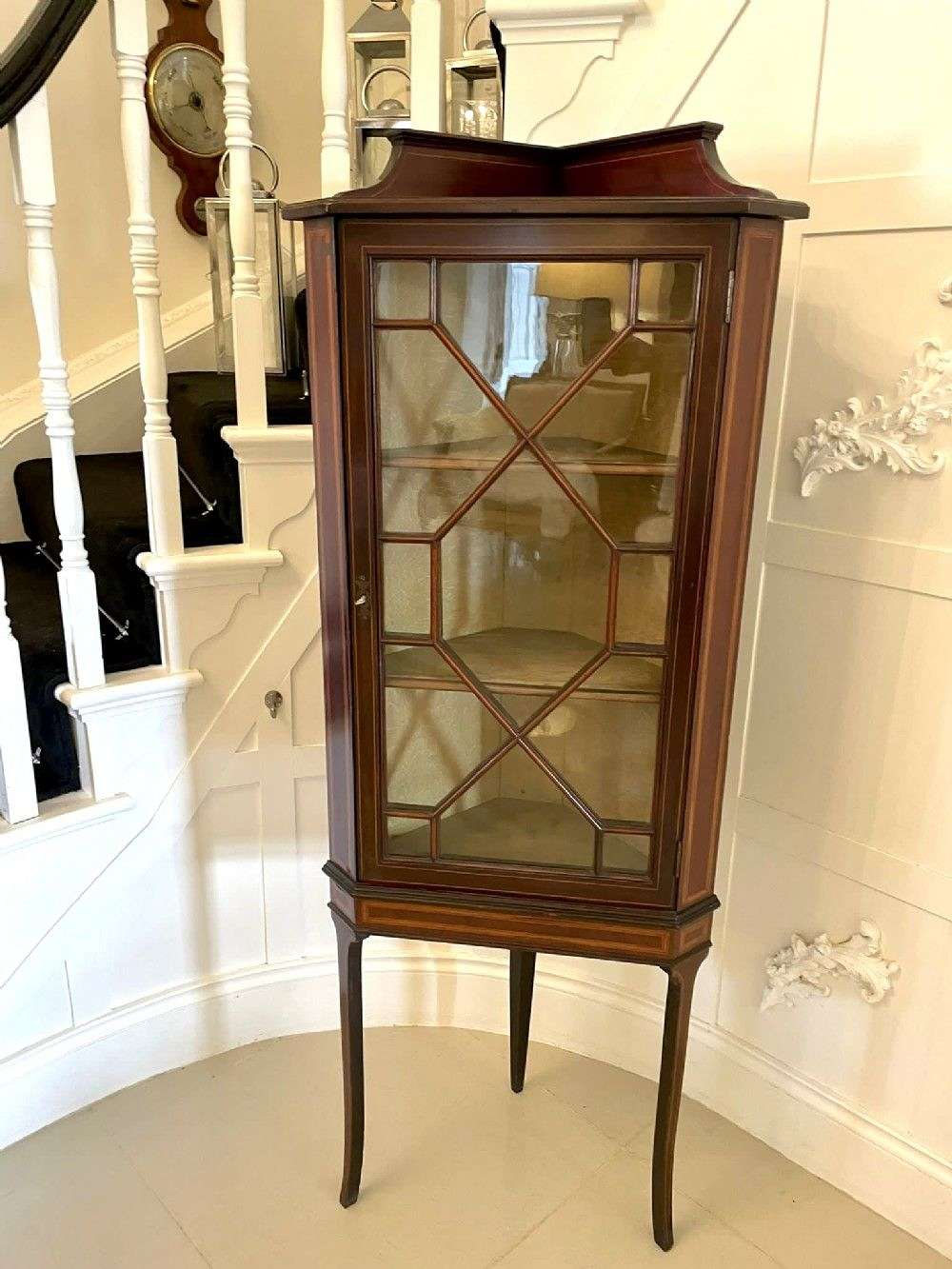 Quality Antique Edwardian Inlaid Mahogany Corner Display Cabinet