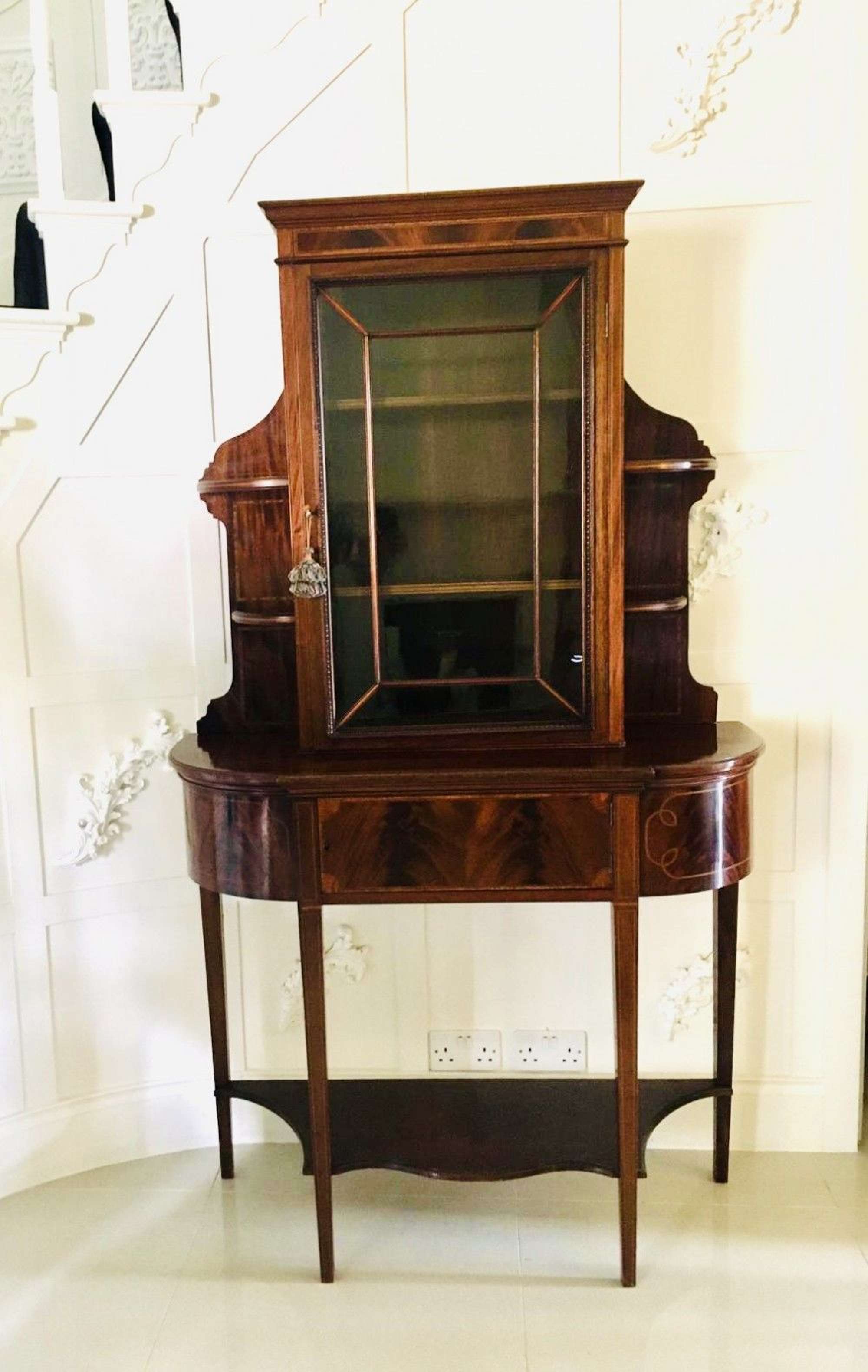 Quality Unusual  Antique Mahogany And Satinwood Inlaid Display Cabinet