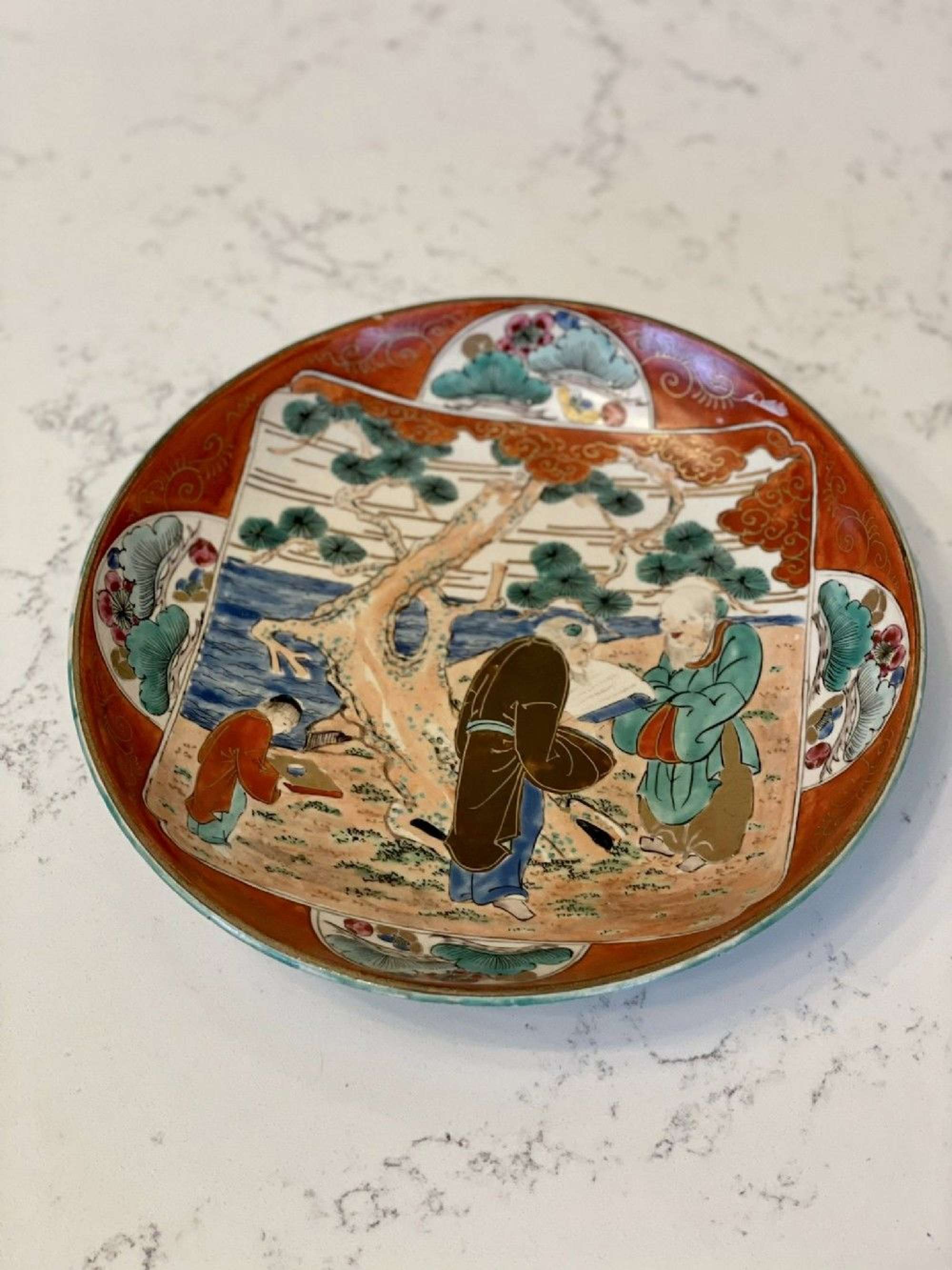 Quality Antique Japanese Hand Painted Kutani Shallow Bowl