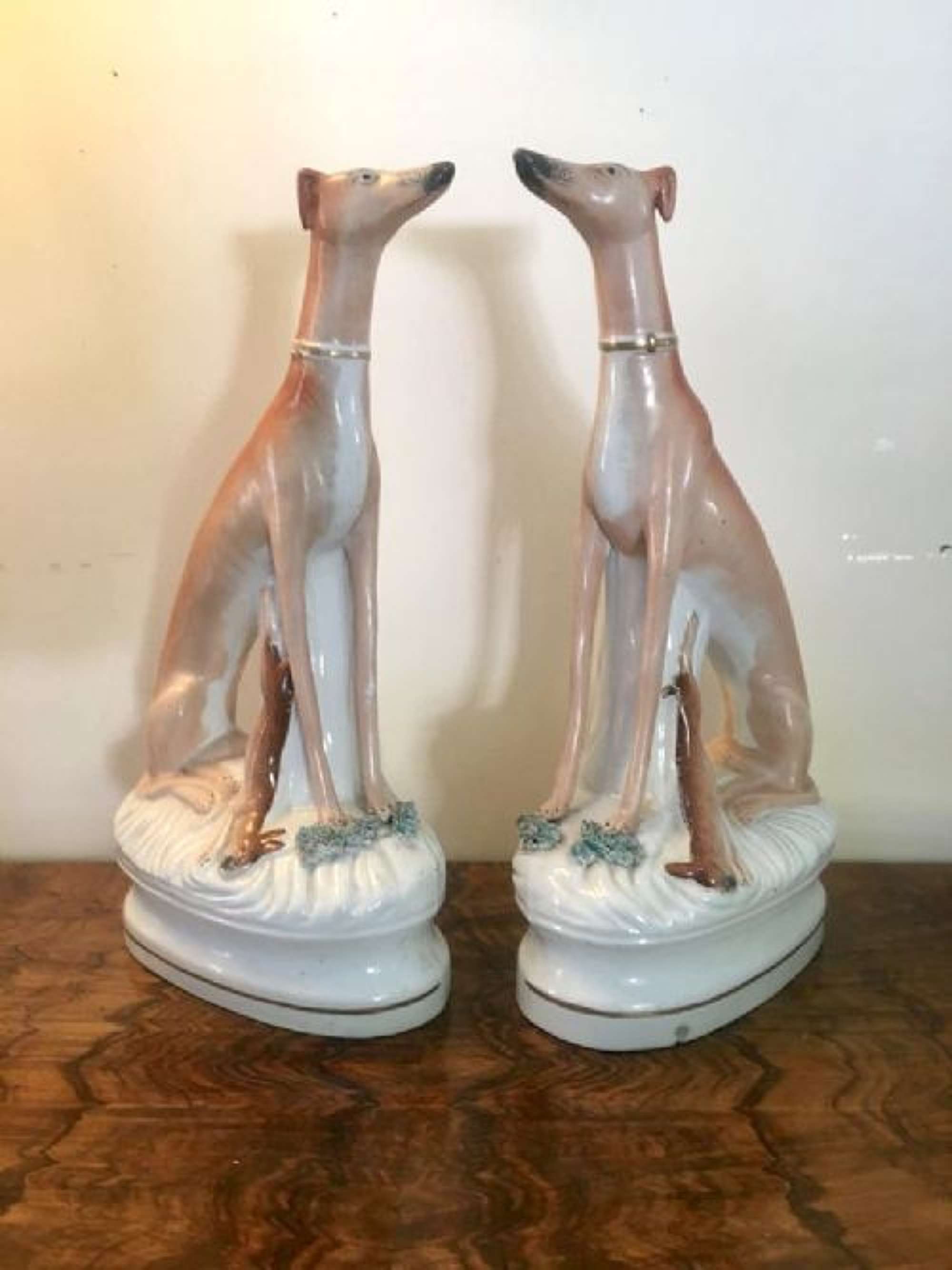 Fine Pair Of Antique Staffordshire Greyhounds C.1840