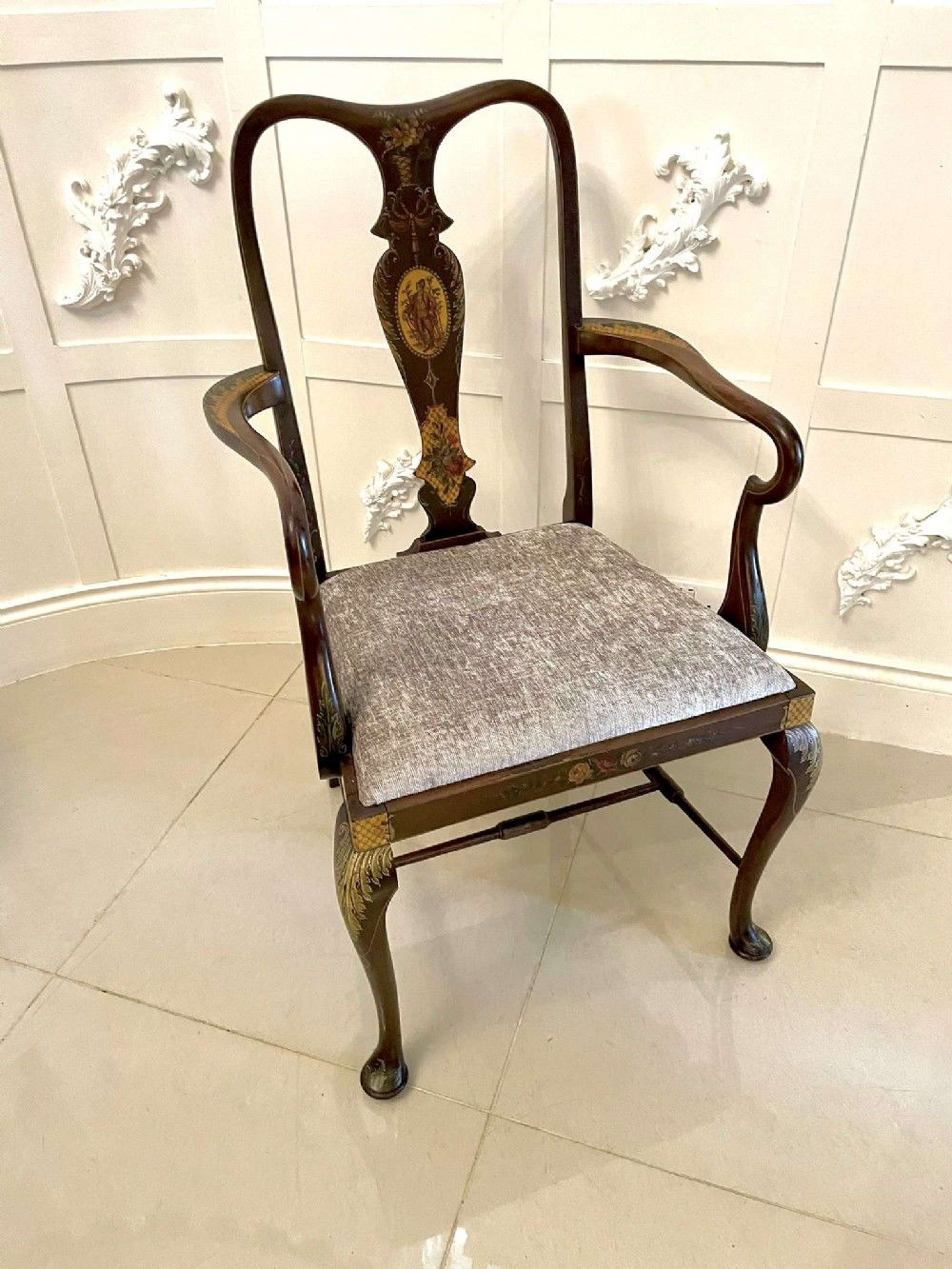 Antique Edwardian Quality Mahogany Original Decorated Desk Chair