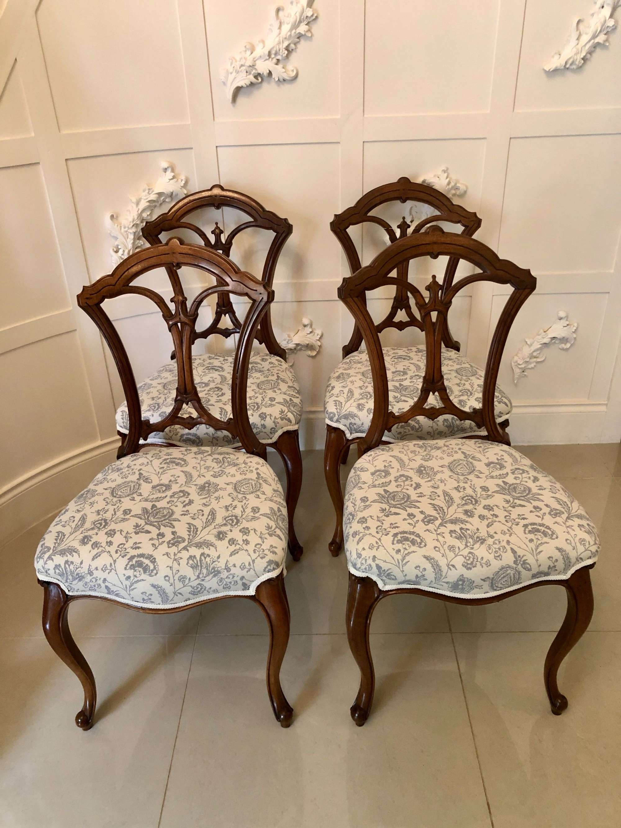 Quality Set Of 4 Antique Victorian Walnut Dining Chairs