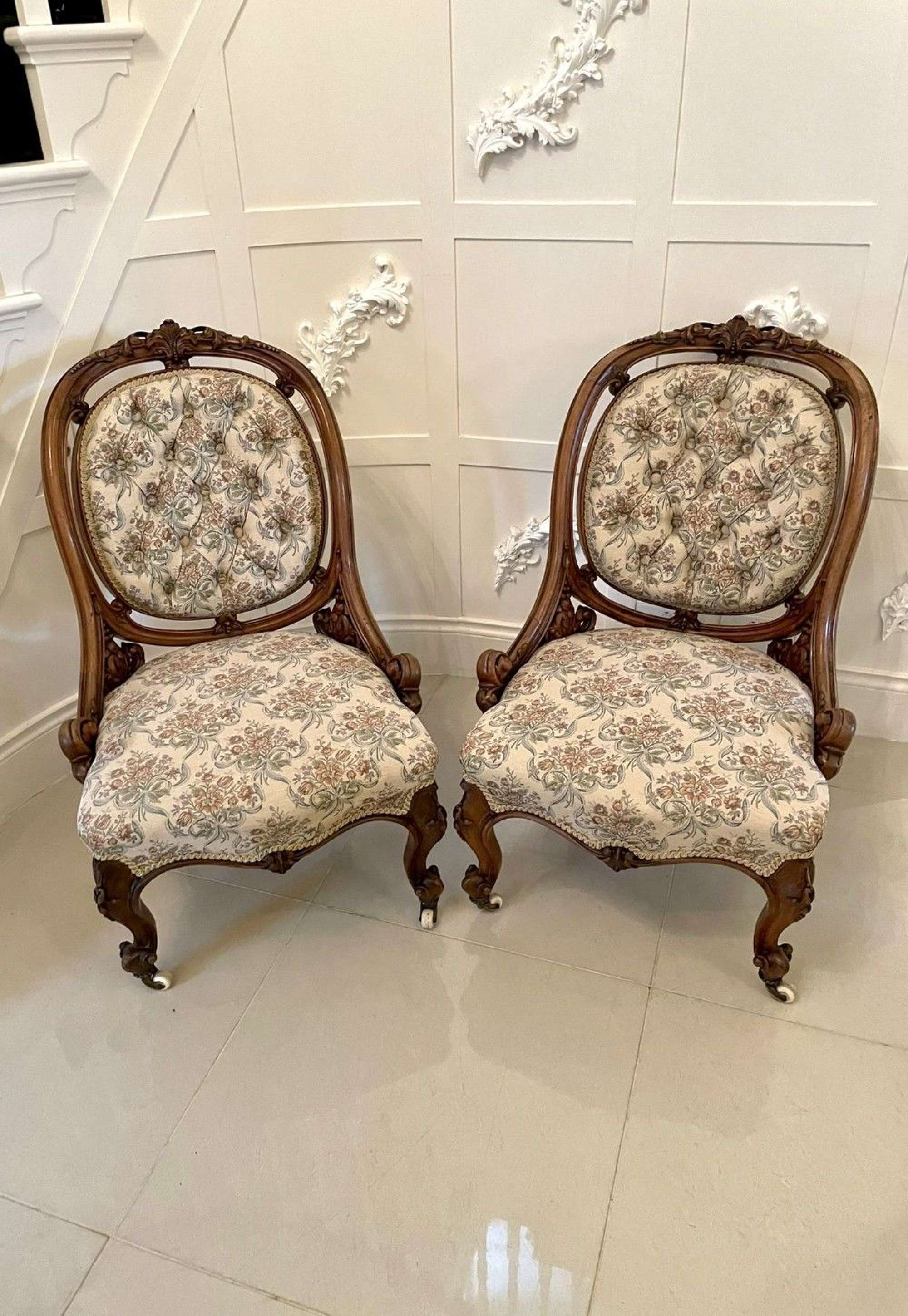 Outstanding Quality Antique Victorian Pair Of Carved Walnut Chairs