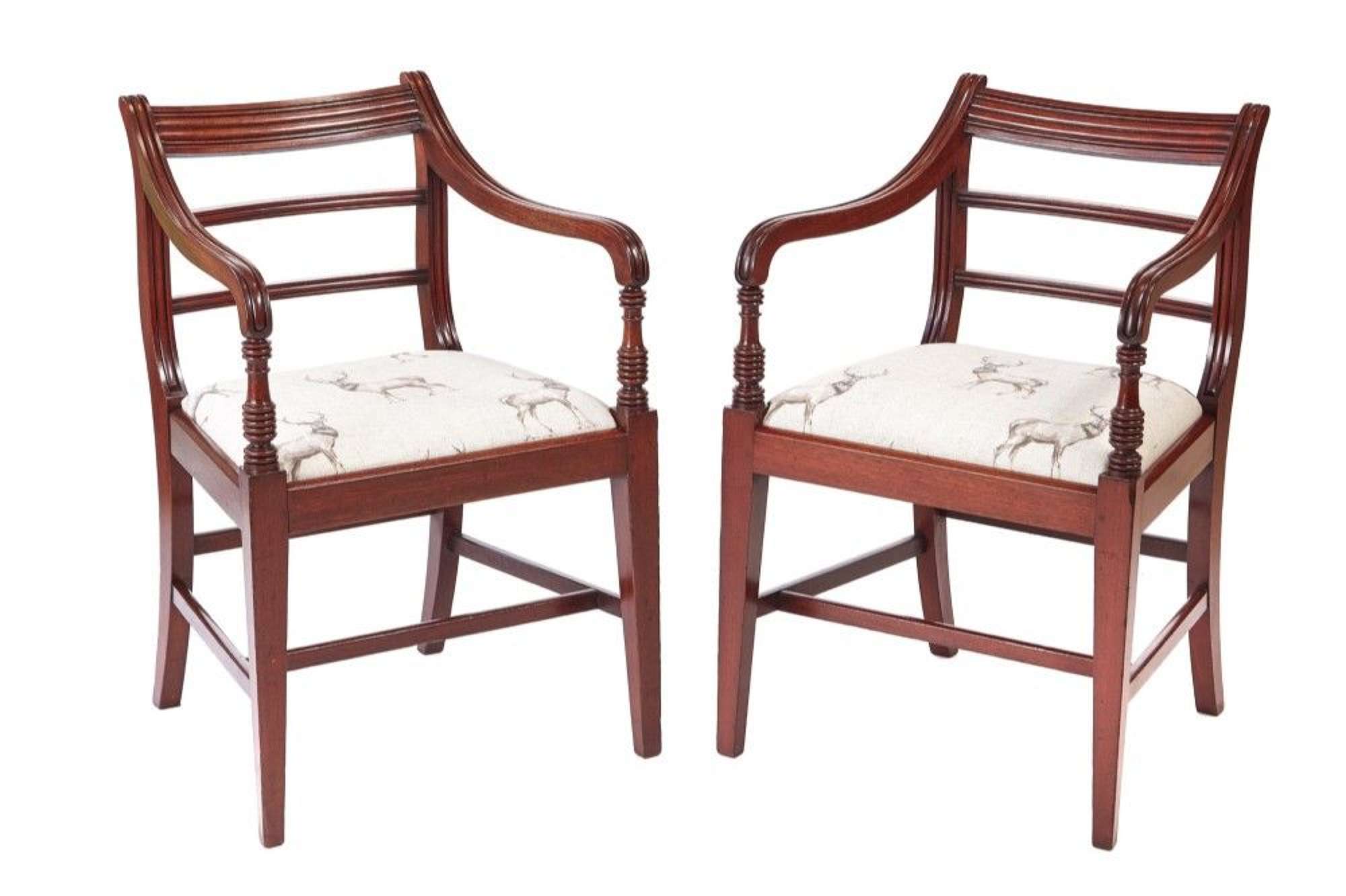 Fine Pair Of George Iii Mahogany Elbow / Antique Desk Chairs