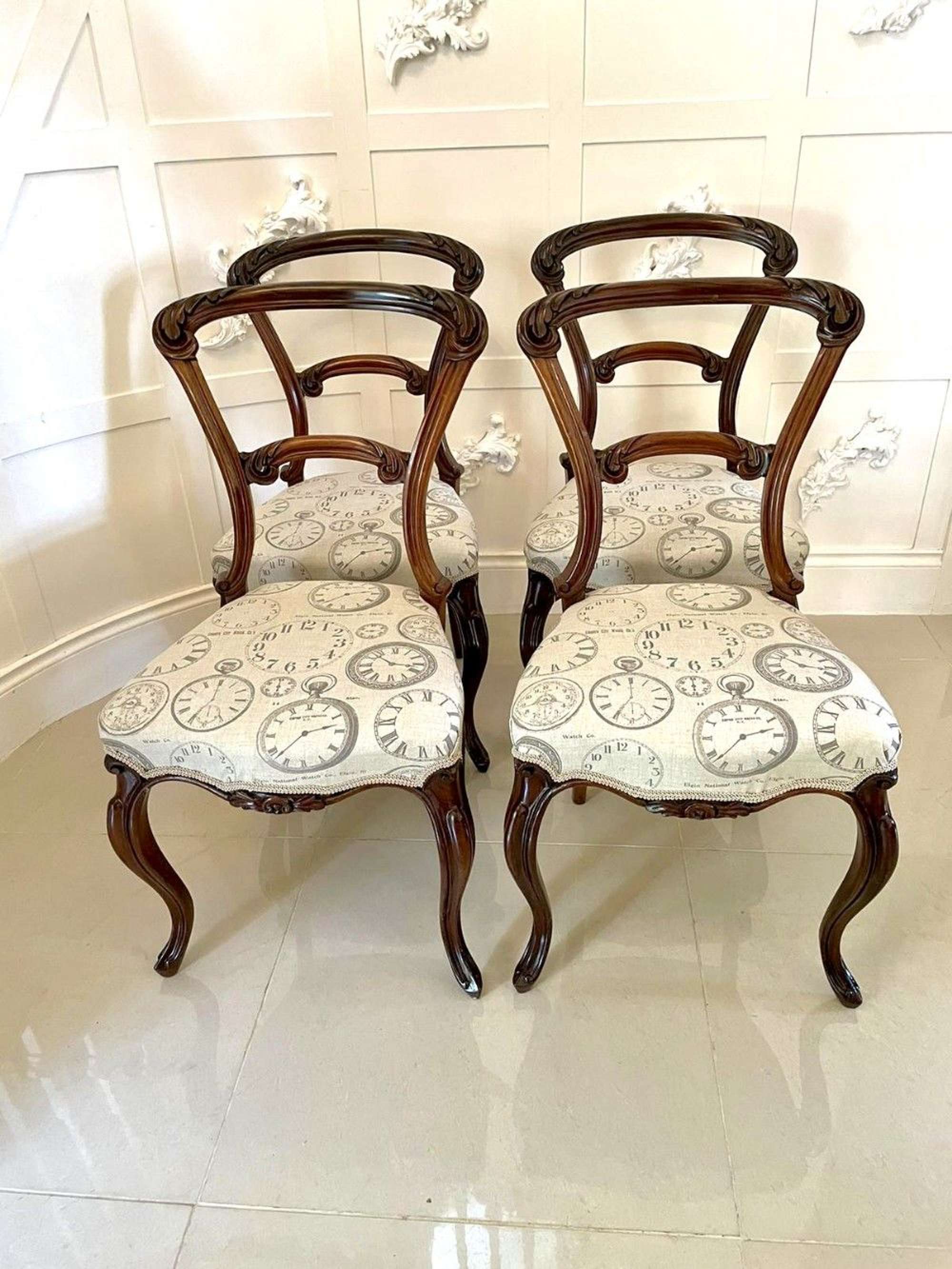 Exceptional Quality Set Of Four Victorian Carved Rosewood Antique Dining Chairs