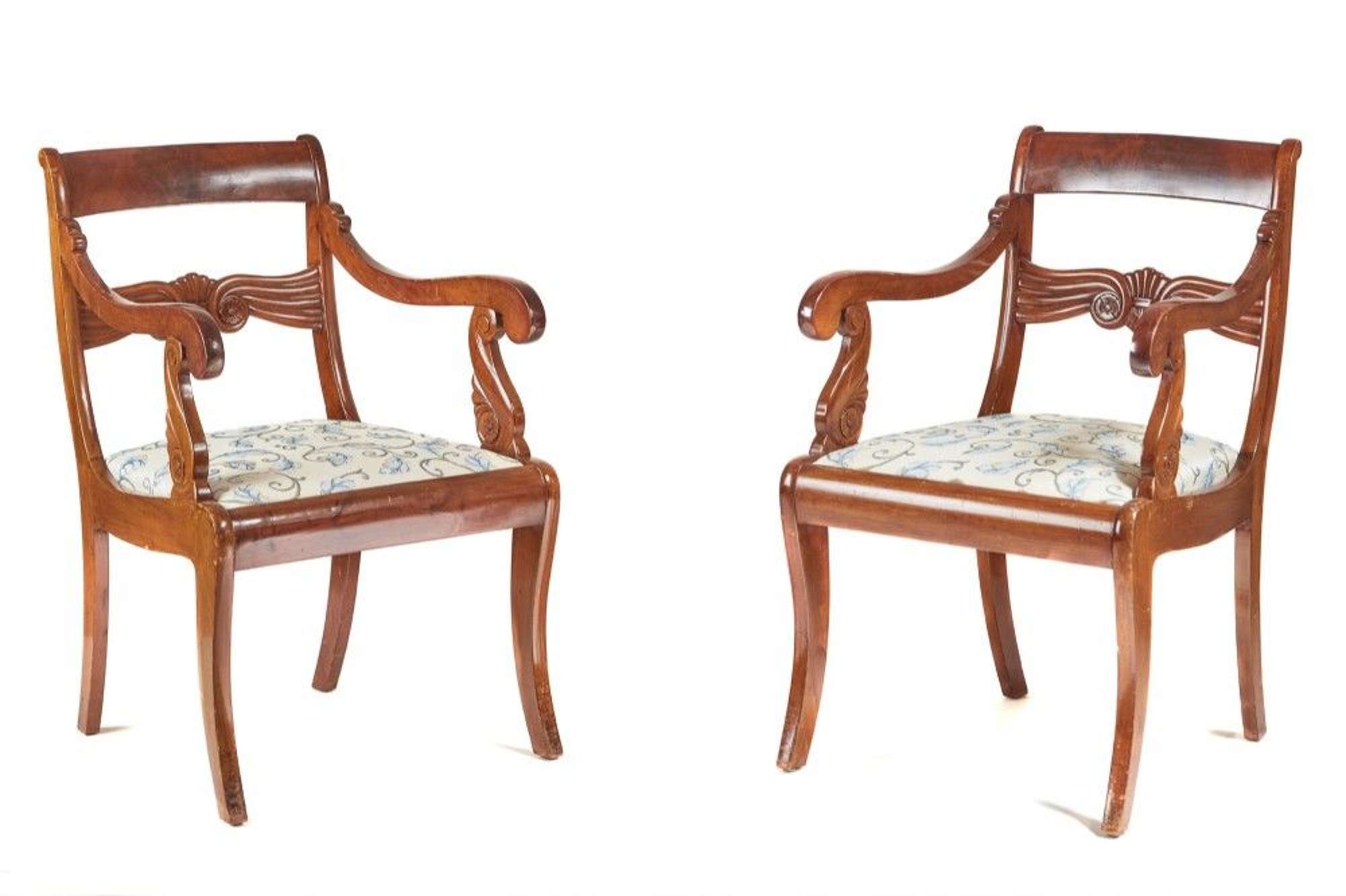 Pair Of French 19th Century Antique Mahogany Carver Chairs.