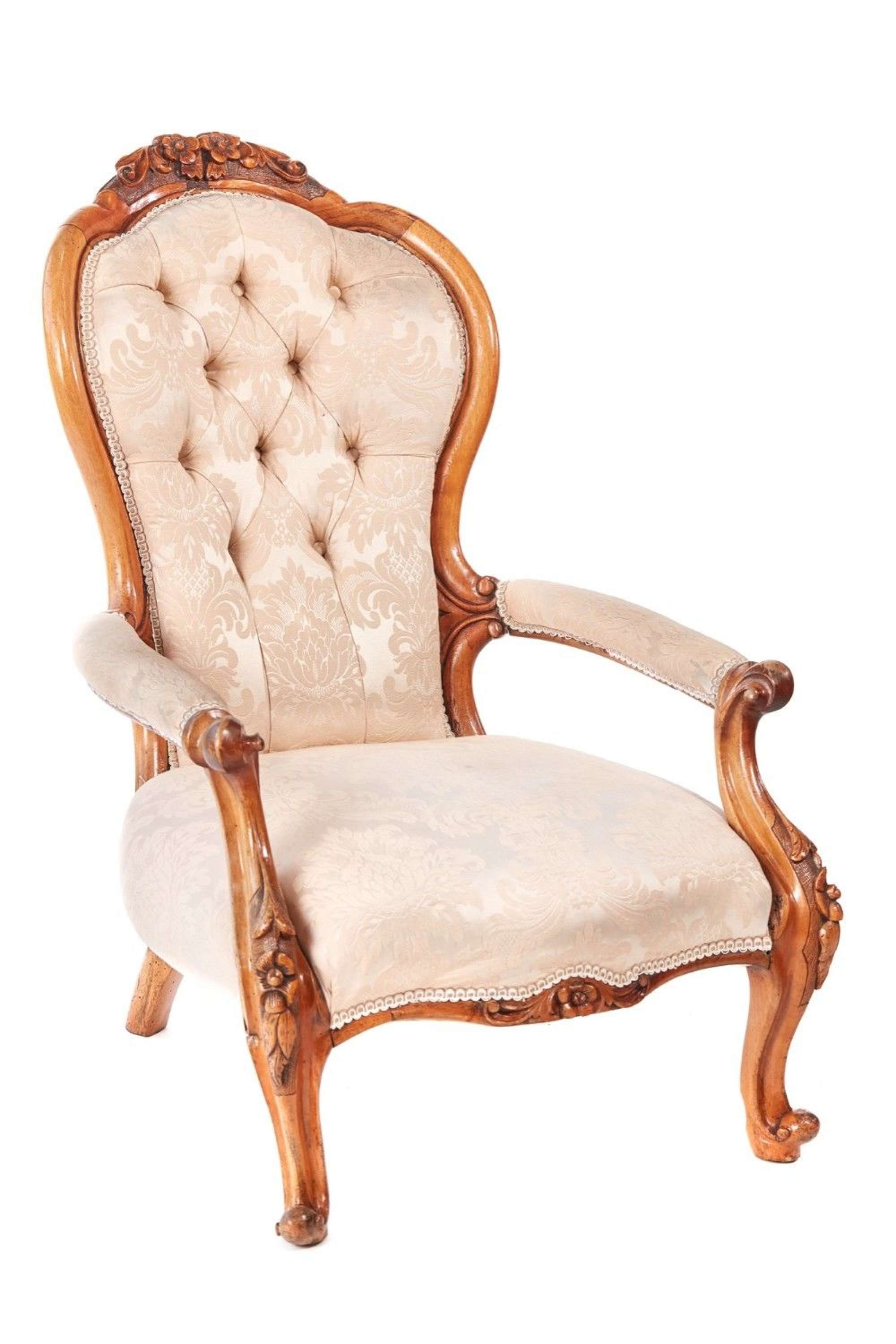 Victorian Carved Walnut Antique Armchair