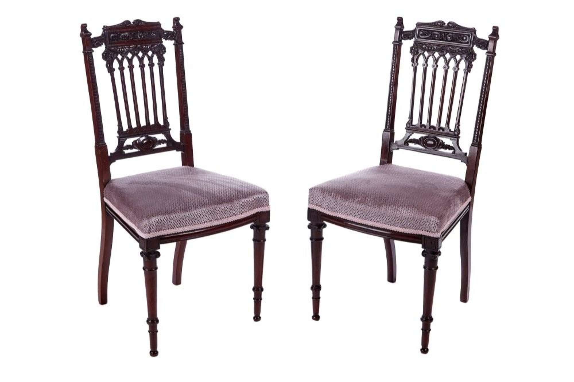 Fine Pair Of Antique Victorian Carved Mahogany Side Chairs