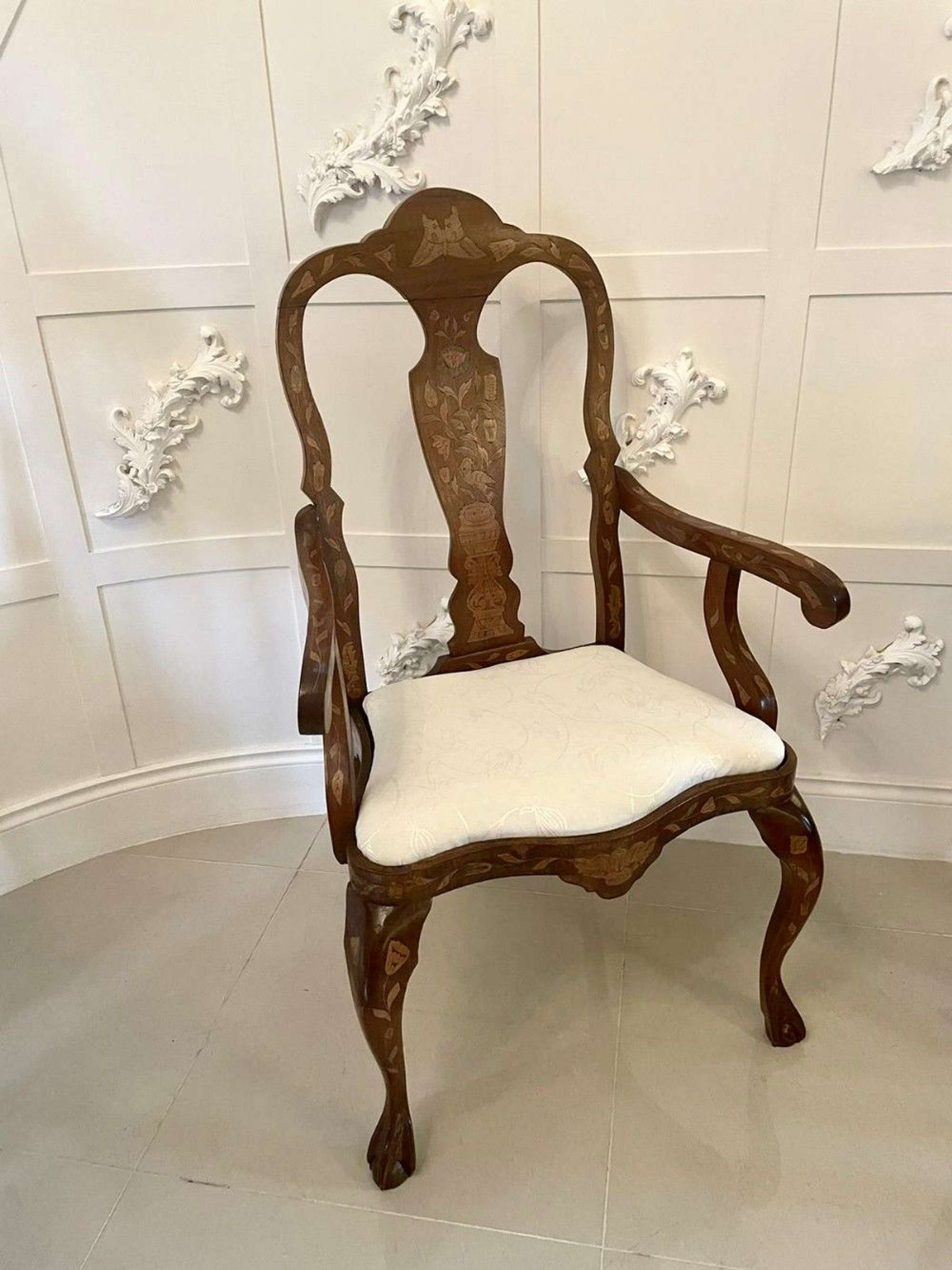 19th Century Antique Dutch Mahogany Marquetry Arm / Desk Chair