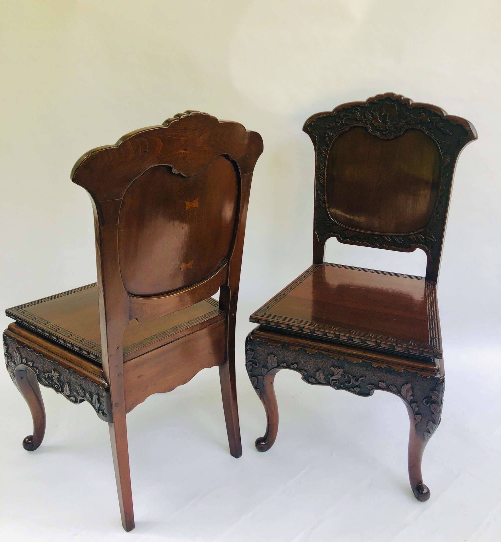 Fine Pair Of Antique Carved Chinese Hall Chairs