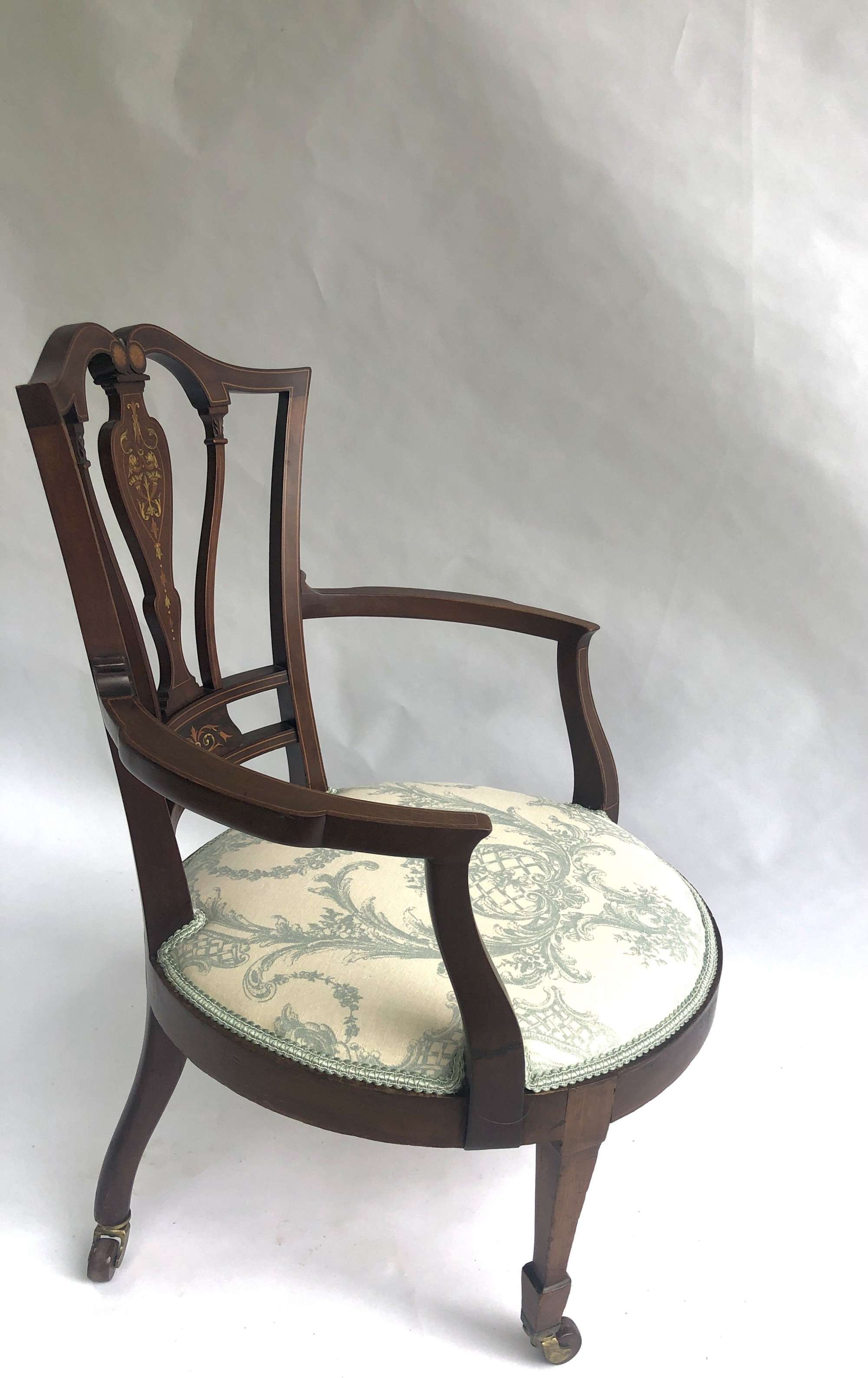 Antique Victorian Inlaid Mahogany Armchair