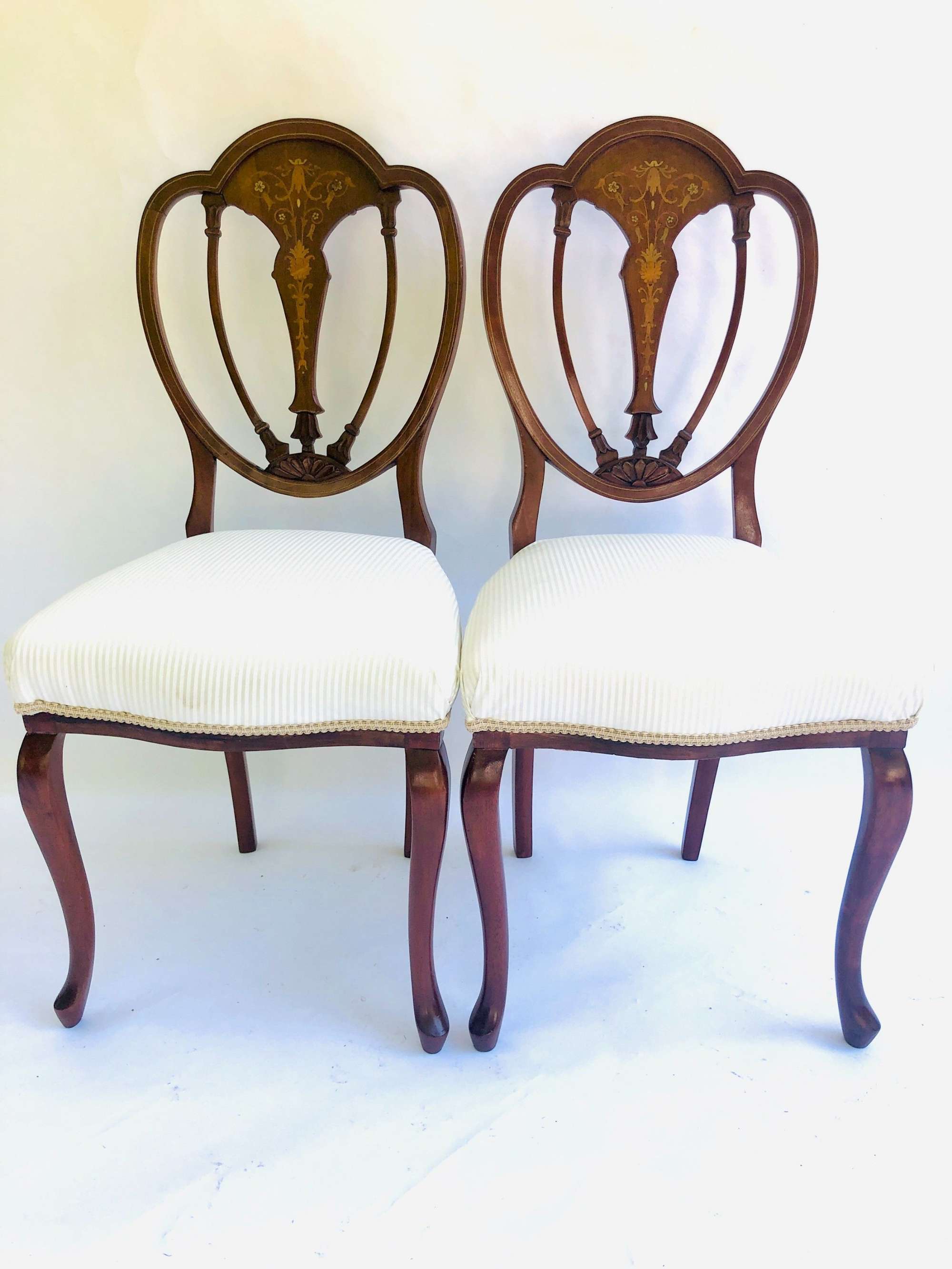 Fine Quality Pair Of Inlaid Mahogany Victorian Side Antique Chairs