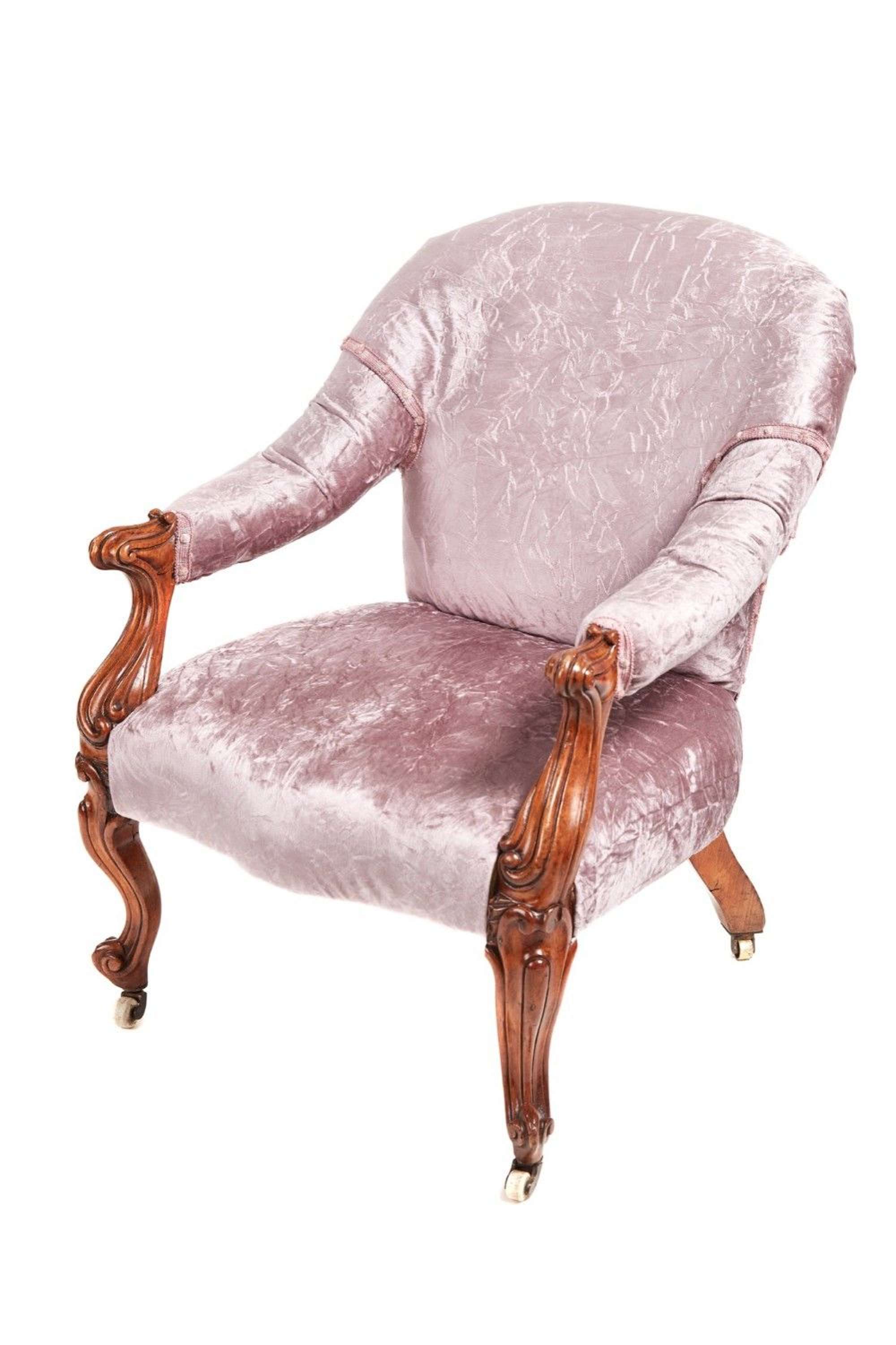 Victorian Carved Walnut Cabriole Leg Antique Armchair