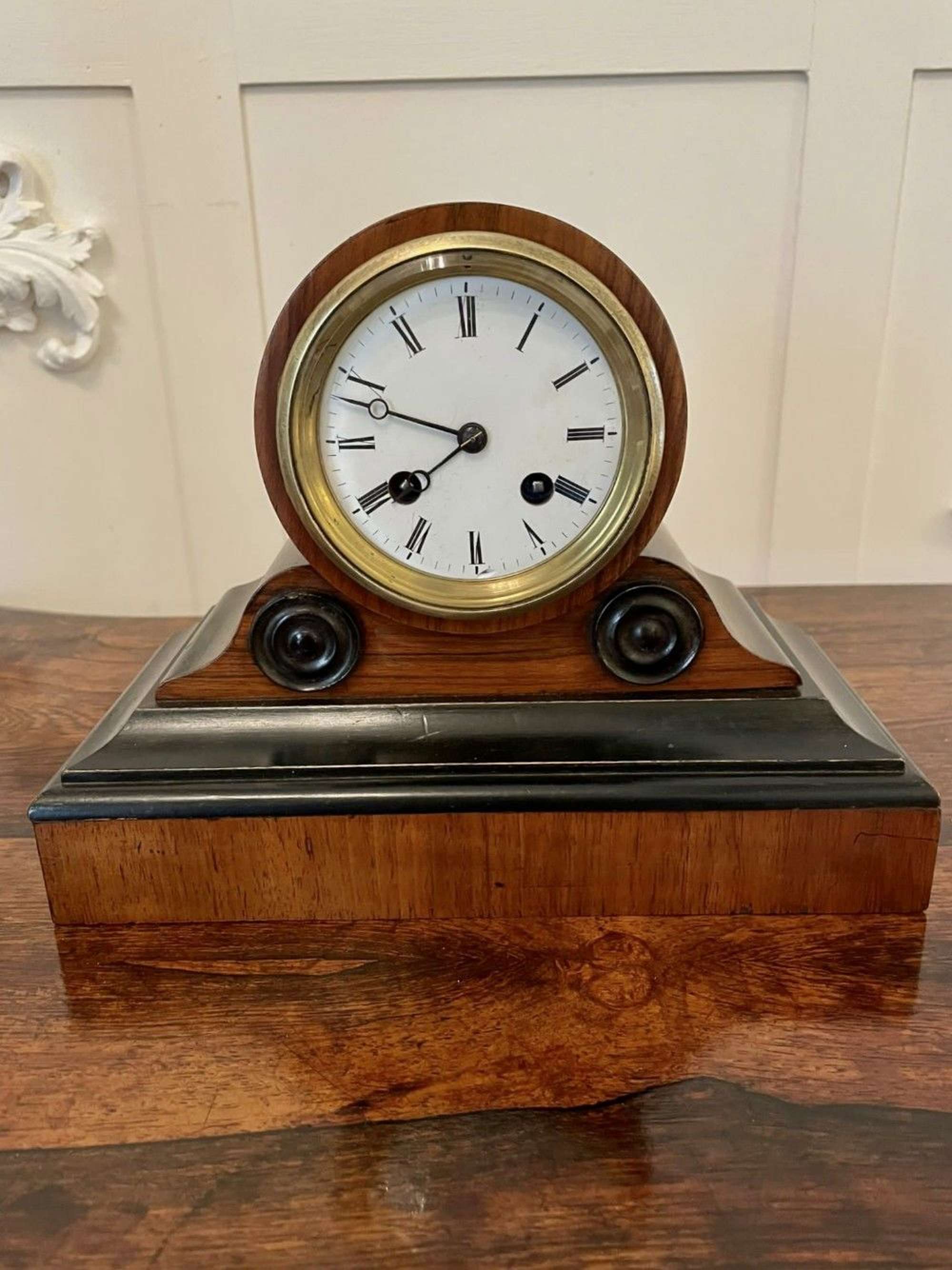 Quality Antique Victorian Walnut Desk Clock