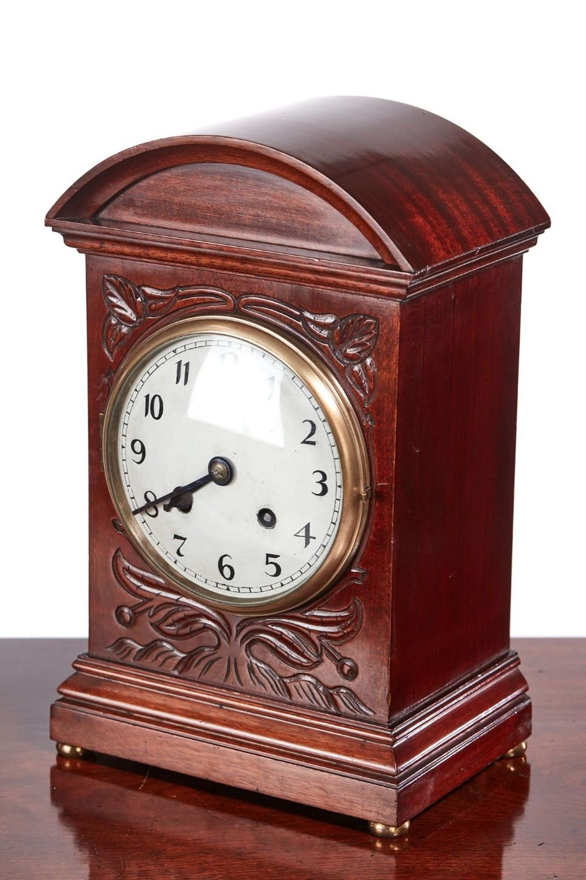 Edwardian Carved Mahogany Antique Mantel Clock