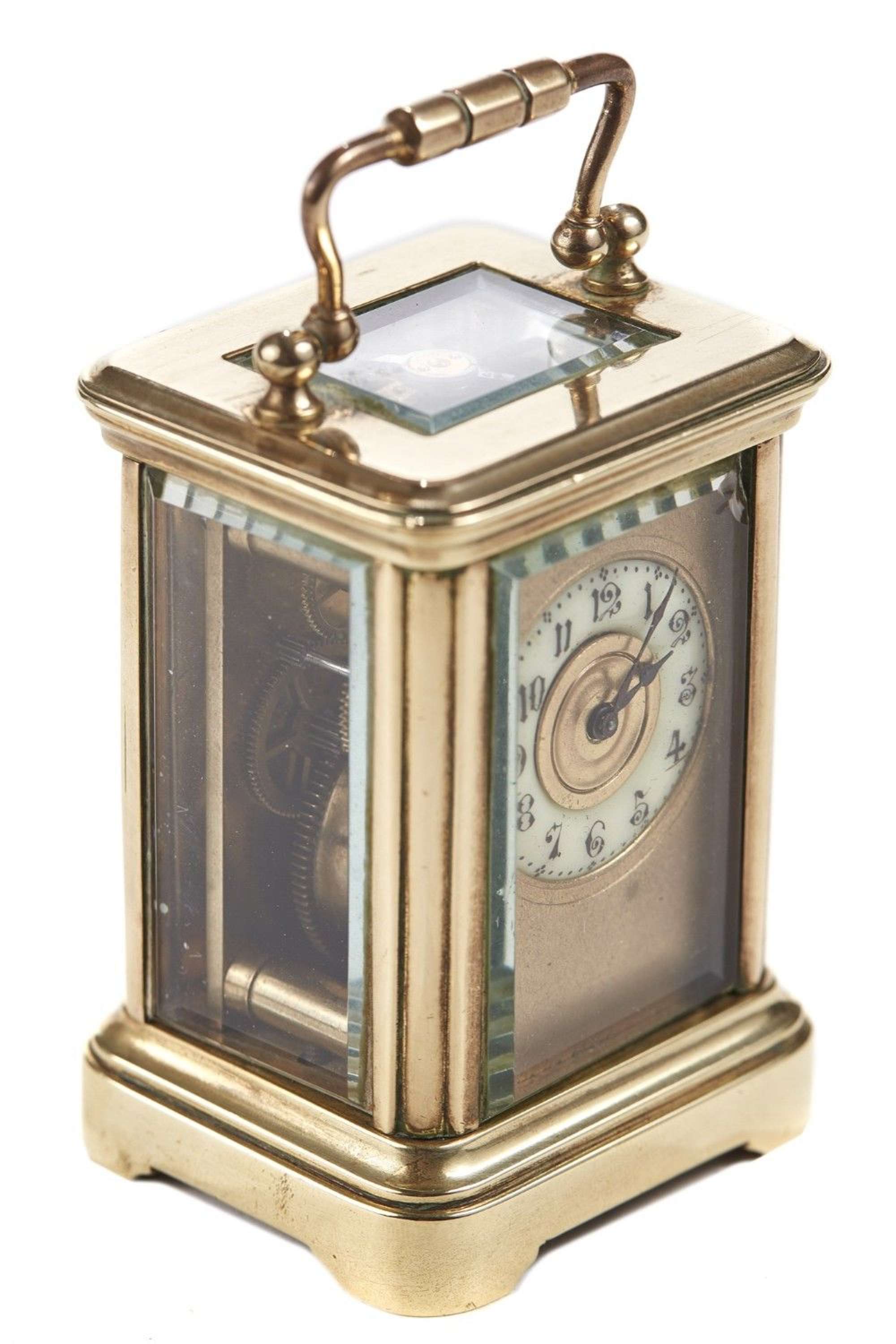 Miniature Lacquered Brass Cased Antique Carriage Clock