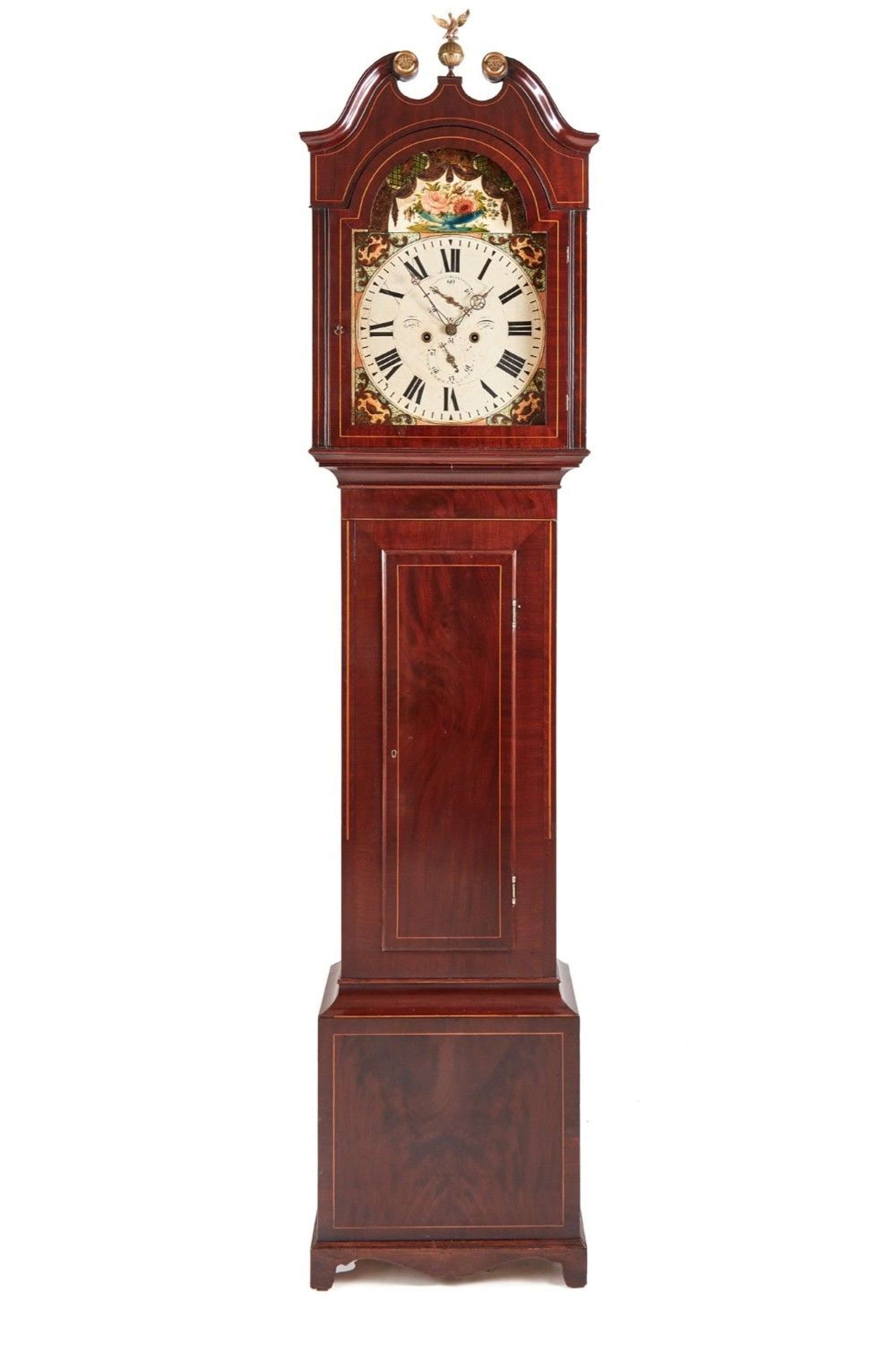 Antique George Iii Mahogany Inlaid Eight Day Grandfather Clock