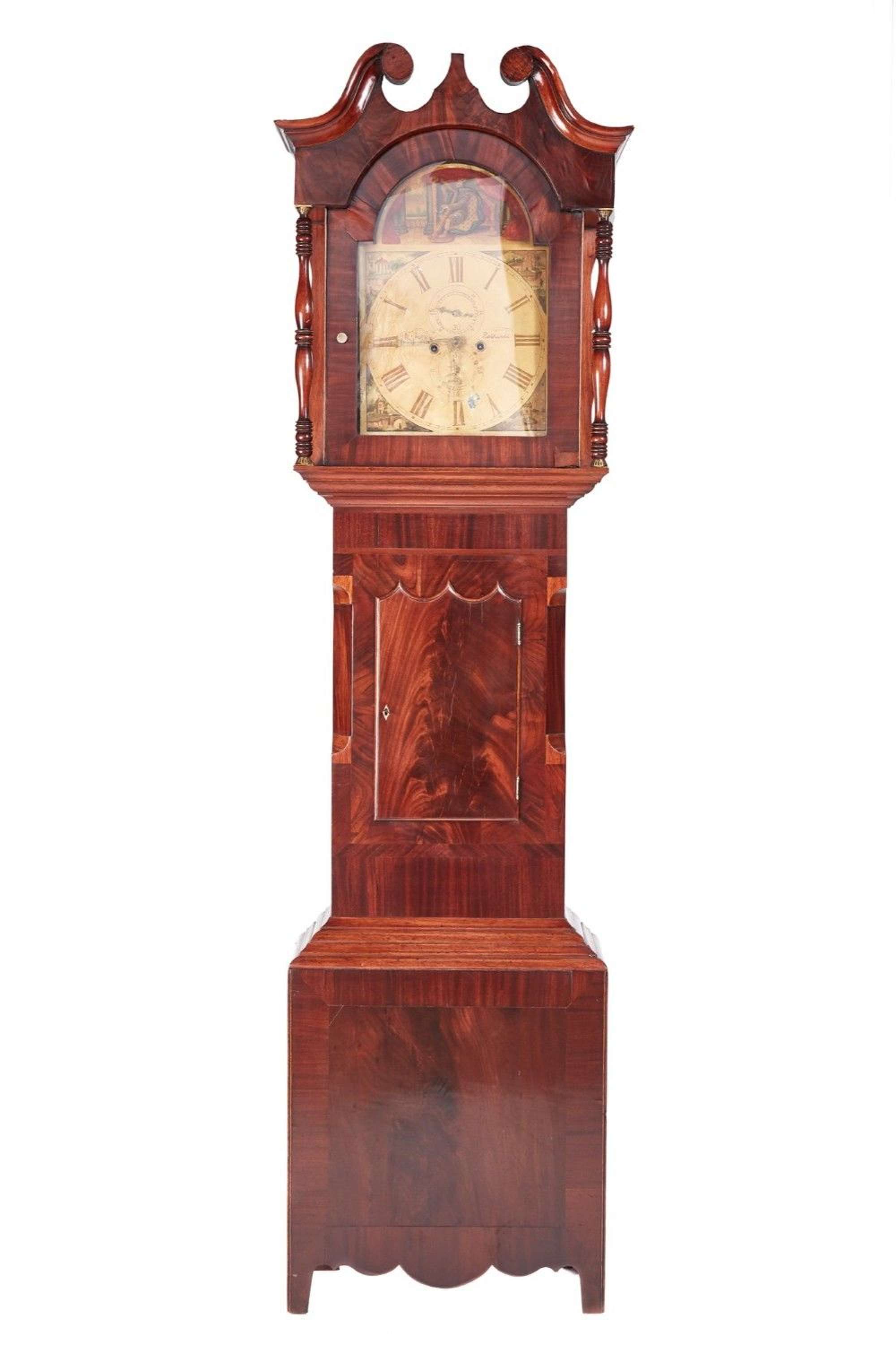Large Antique Mahogany 8 Day Painted Face Longcase Clock