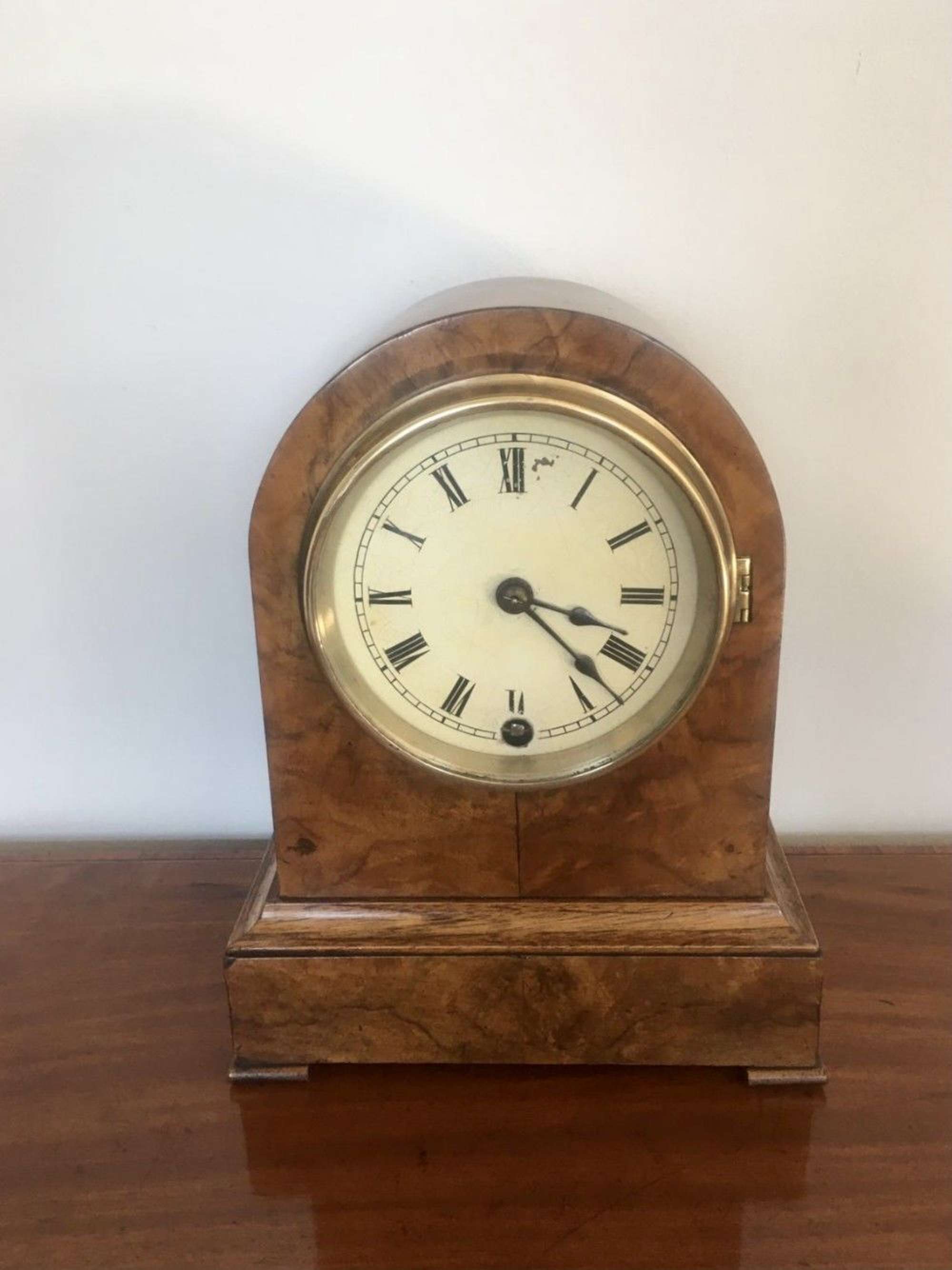 Antique Victorian Burr Walnut Mantel Clock