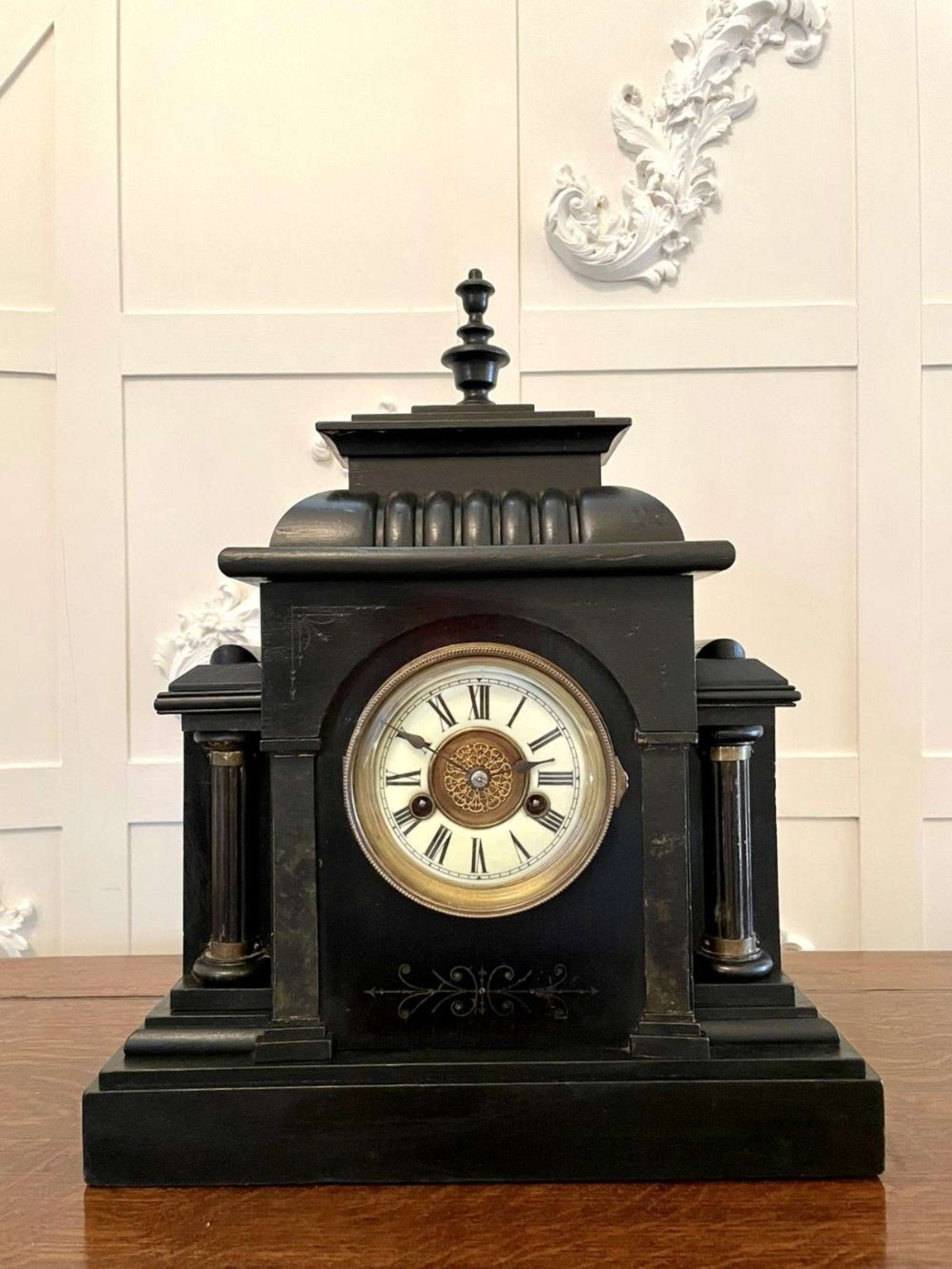 Large Antique Victorian Faux Marble Mantel Clock