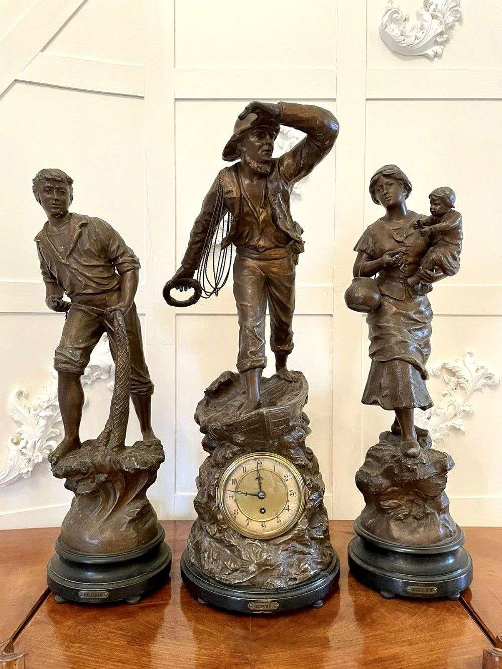 Fine Large Antique French Three Piece Clock Set
