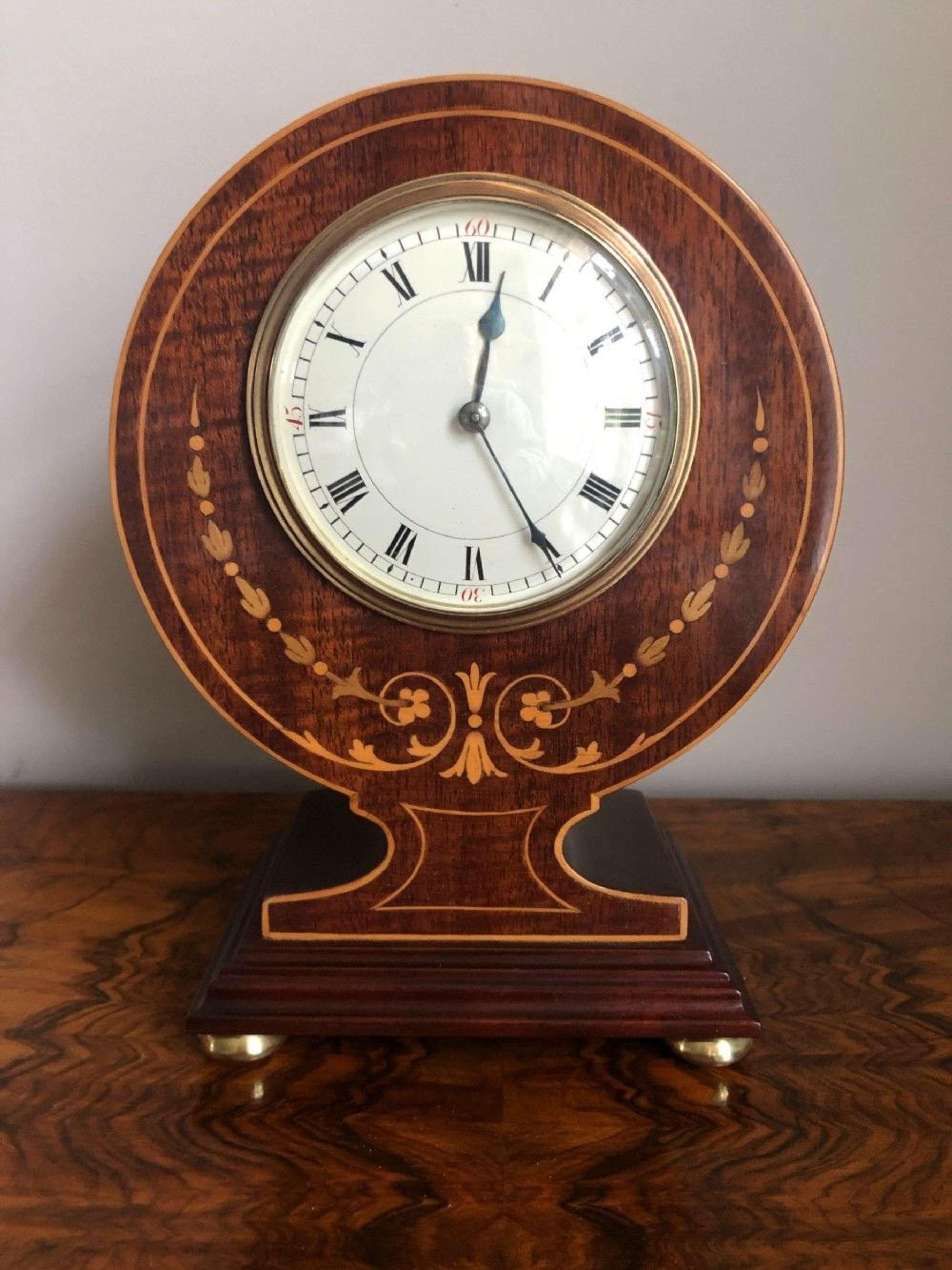 Fine Edwardian Inlaid Mahogany Desk Clock