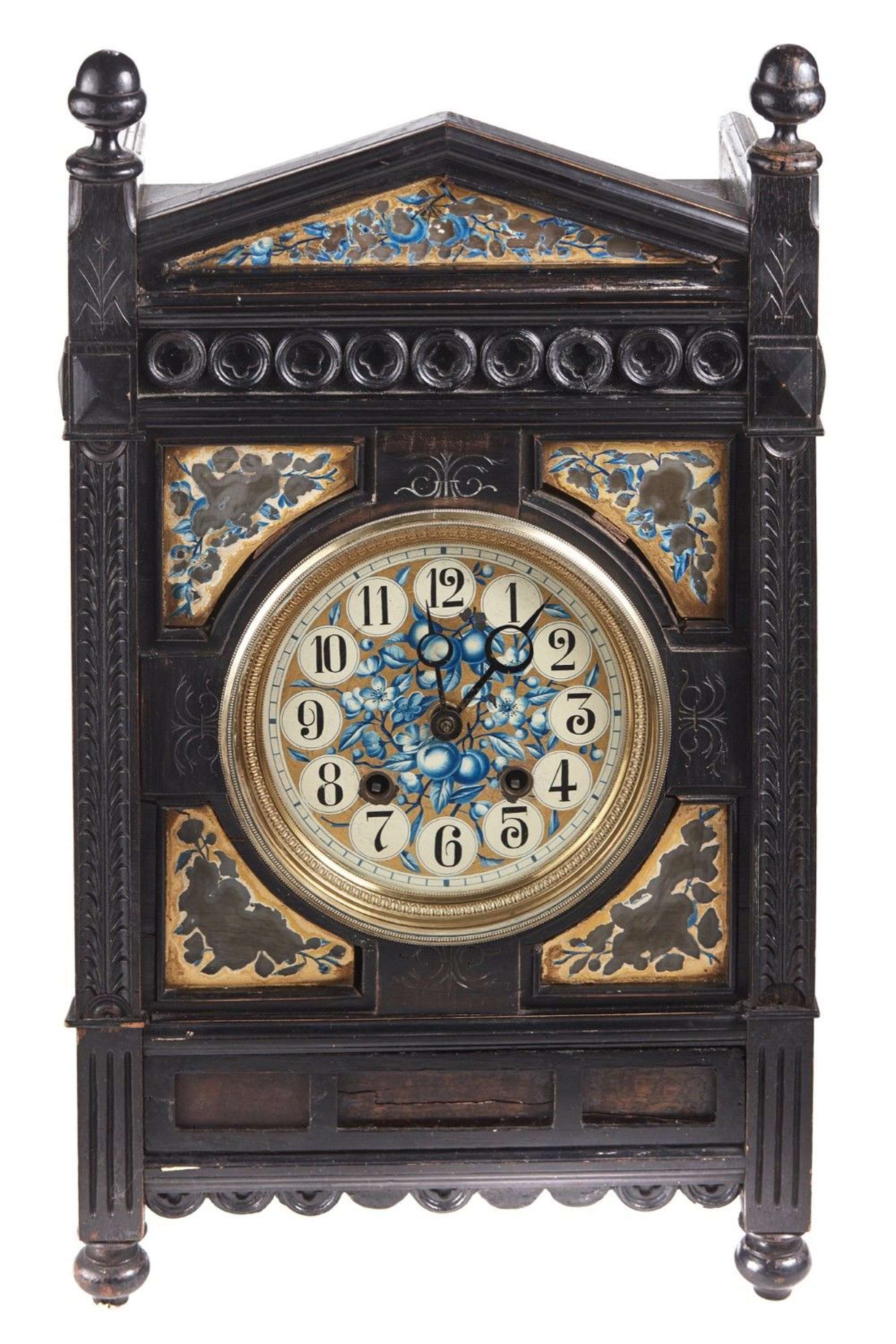 Antique Victorian 19th Century Ebonised Aesthetic Movement Mantel Clock