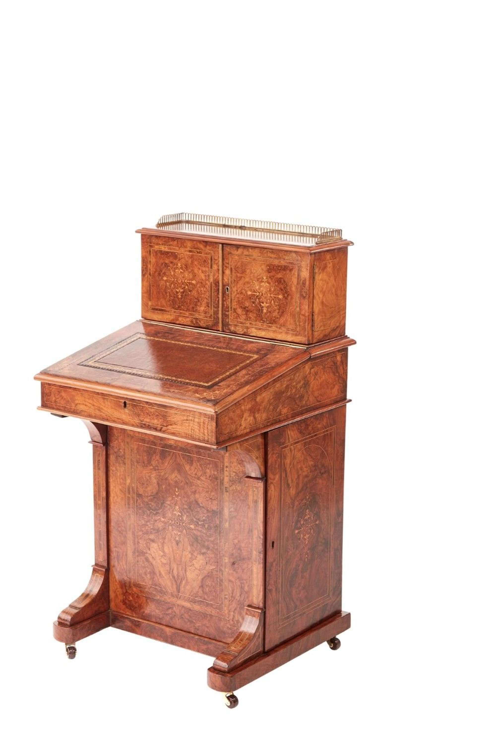 Outstanding Quality Antique Victorian Inlaid Burr Walnut Davenport