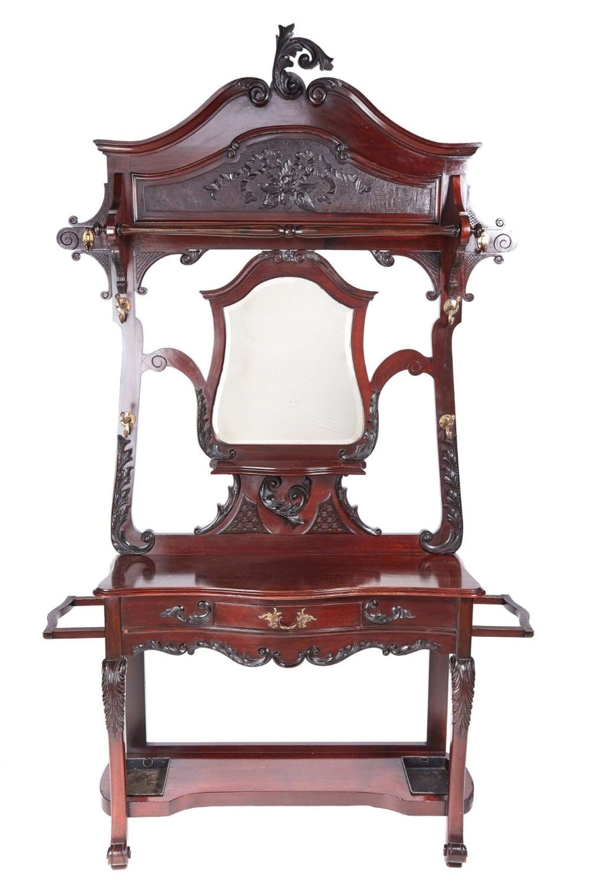Quality 19th Century Victorian Antique Carved Mahogany Hall Stand