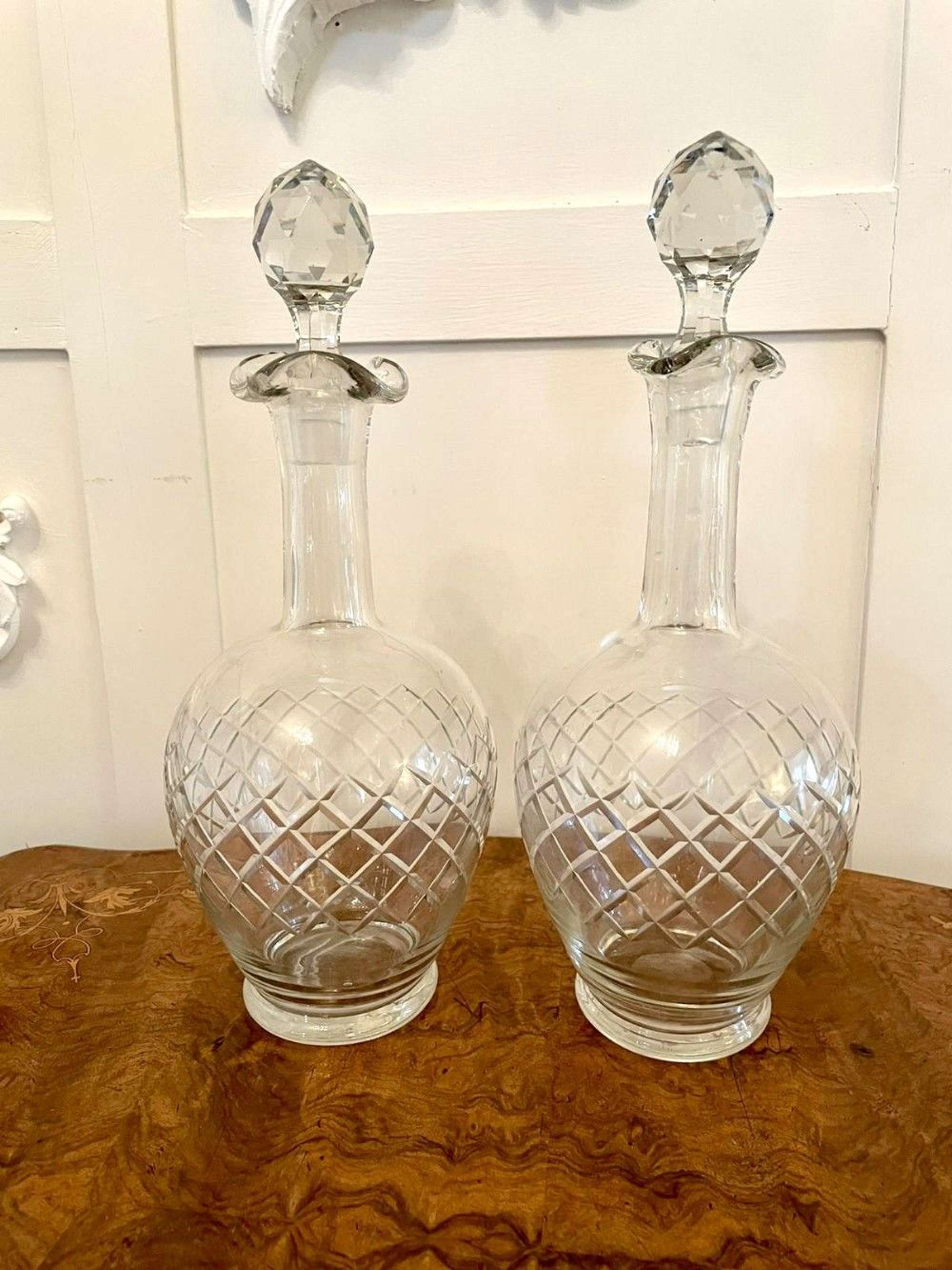 Pair Of Edwardian Cut Glass Decanters