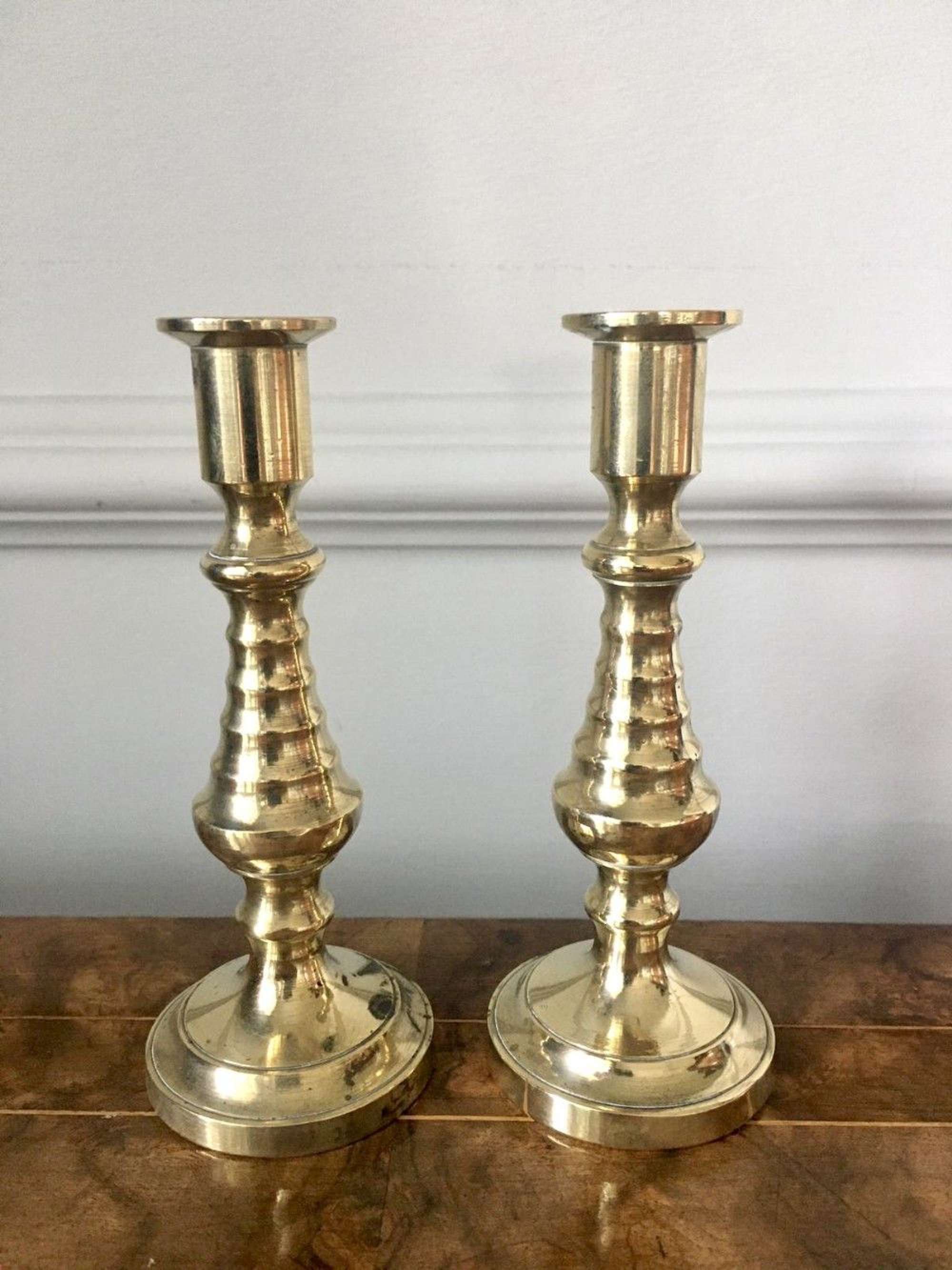 Small Antique Victorian Brass Candlesticks