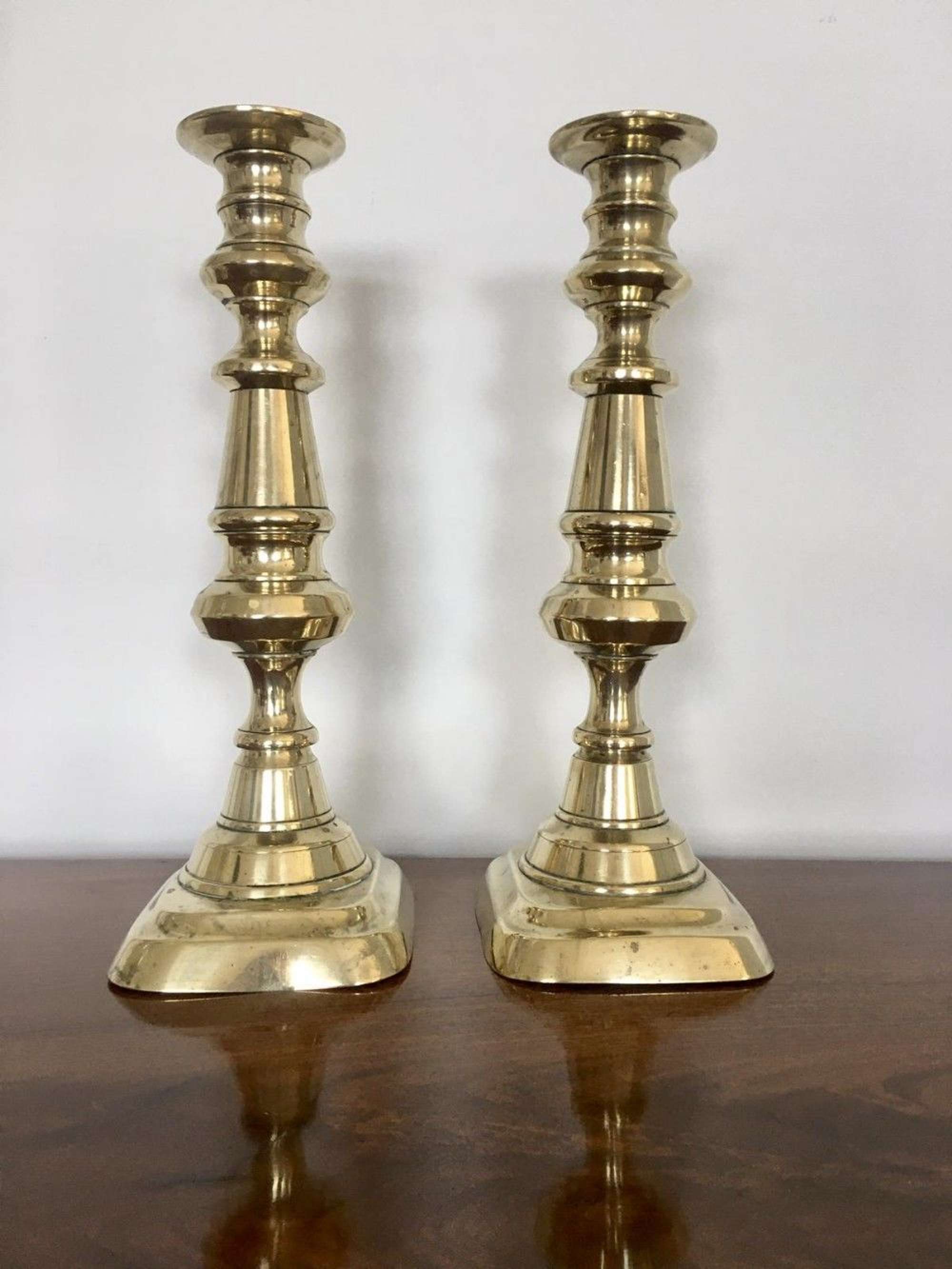 Pair Of Extra Tall Antique Brass Candlesticks